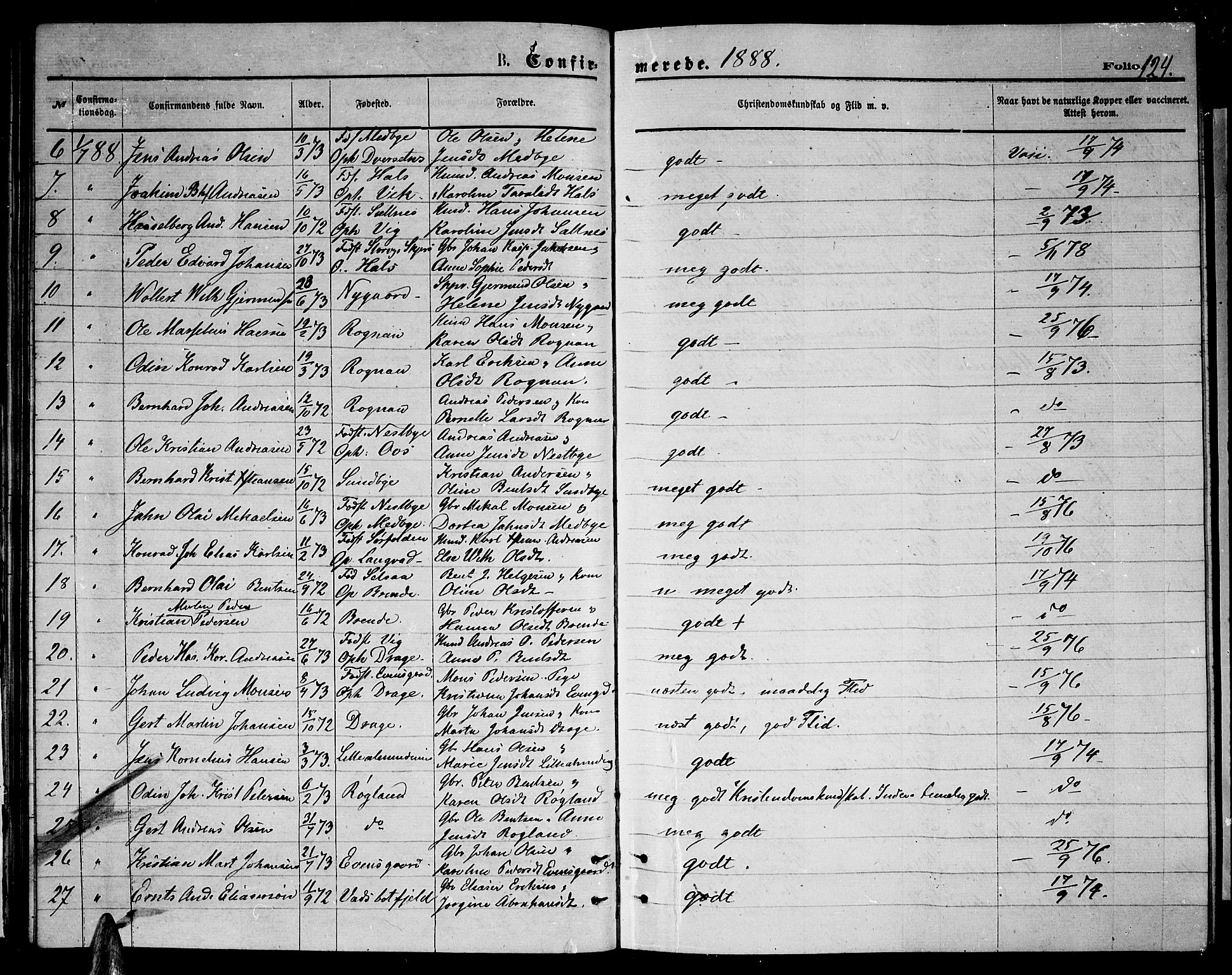 Ministerialprotokoller, klokkerbøker og fødselsregistre - Nordland, SAT/A-1459/847/L0679: Parish register (copy) no. 847C07, 1870-1888, p. 124