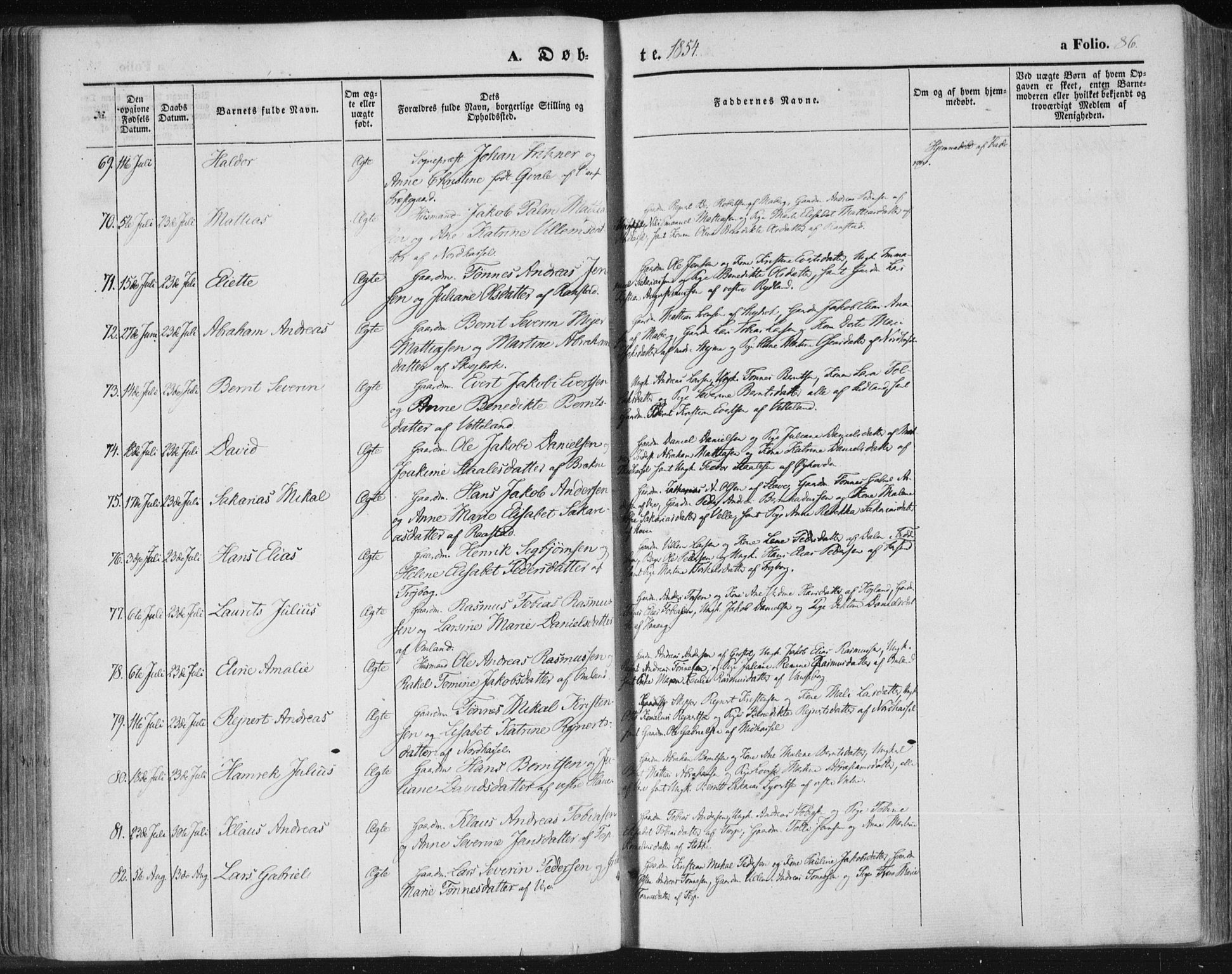 Lista sokneprestkontor, AV/SAK-1111-0027/F/Fa/L0010: Parish register (official) no. A 10, 1846-1861, p. 86