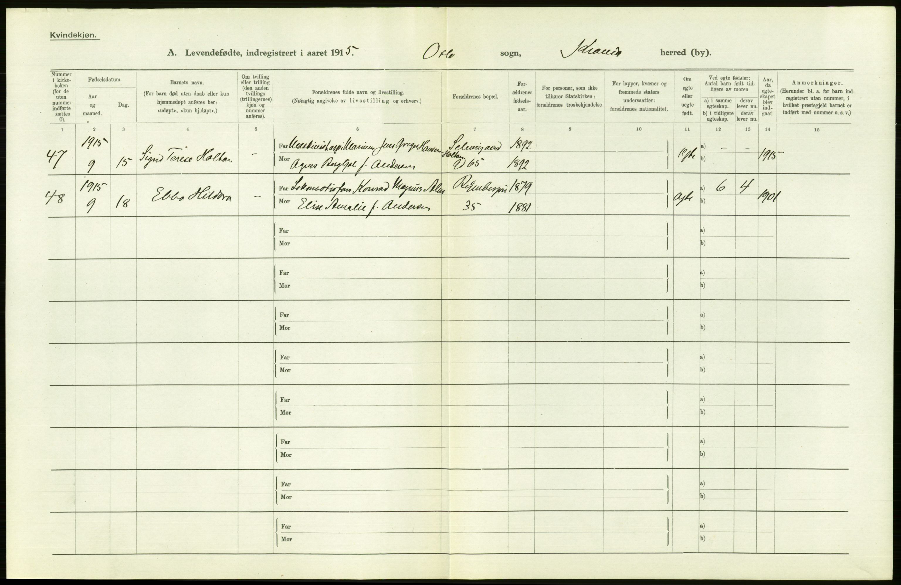 Statistisk sentralbyrå, Sosiodemografiske emner, Befolkning, RA/S-2228/D/Df/Dfb/Dfbe/L0006: Kristiania: Levendefødte menn og kvinner., 1915, p. 130