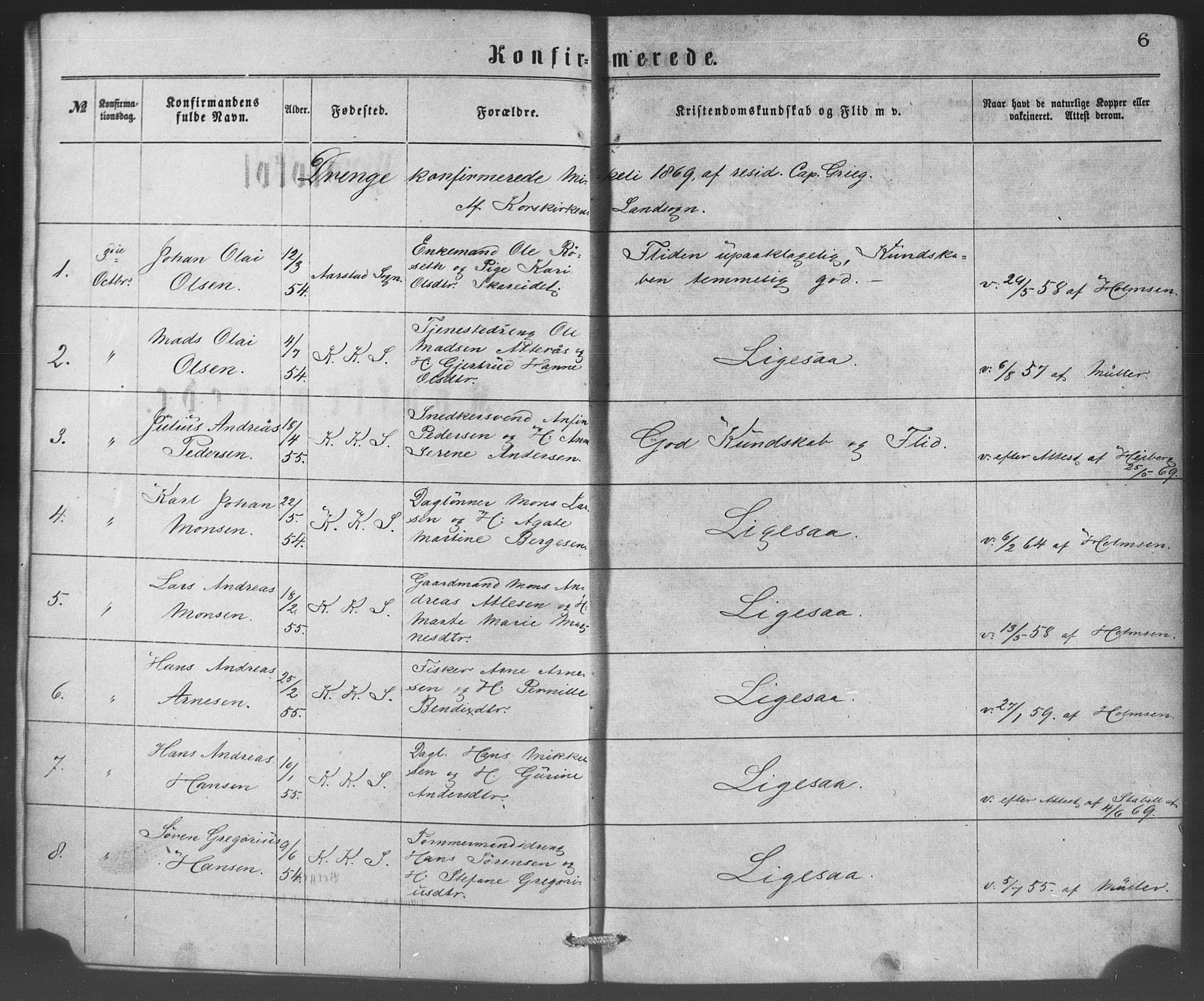 Korskirken sokneprestembete, SAB/A-76101/H/Haa/L0070: Curate's parish register no. A 5, 1869-1885, p. 6