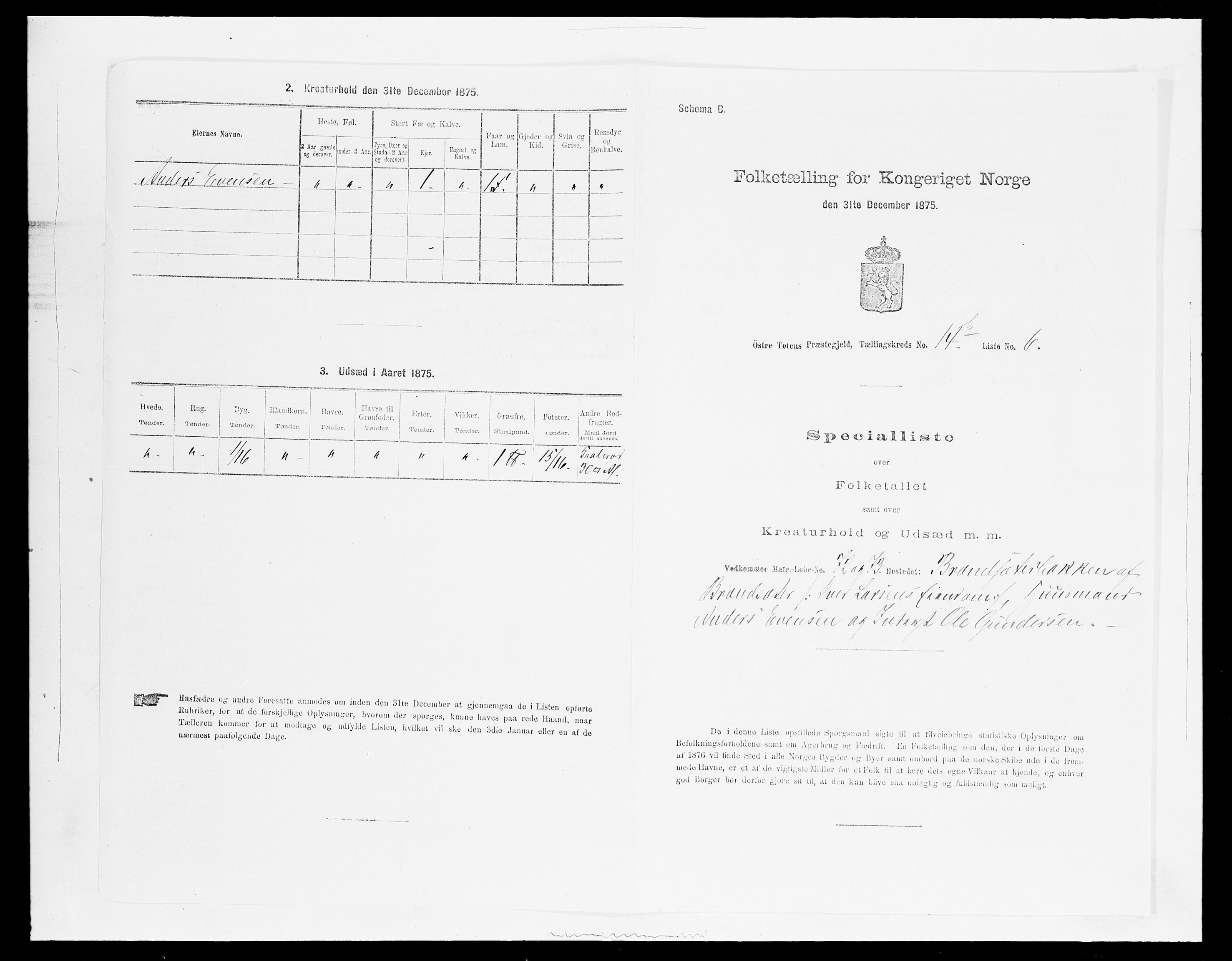 SAH, 1875 census for 0528P Østre Toten, 1875, p. 2635