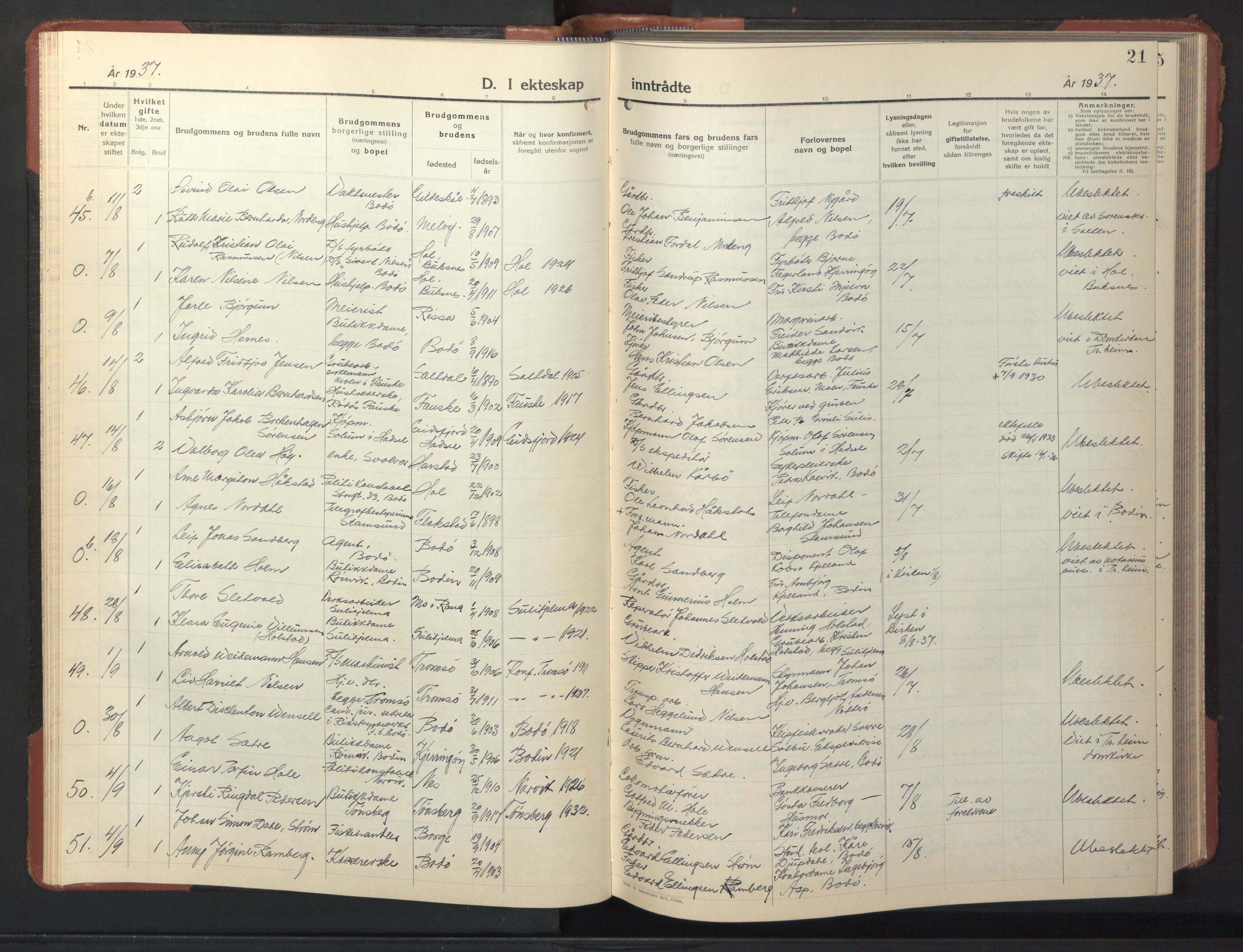 Ministerialprotokoller, klokkerbøker og fødselsregistre - Nordland, SAT/A-1459/801/L0038: Parish register (copy) no. 801C13, 1935-1951, p. 21