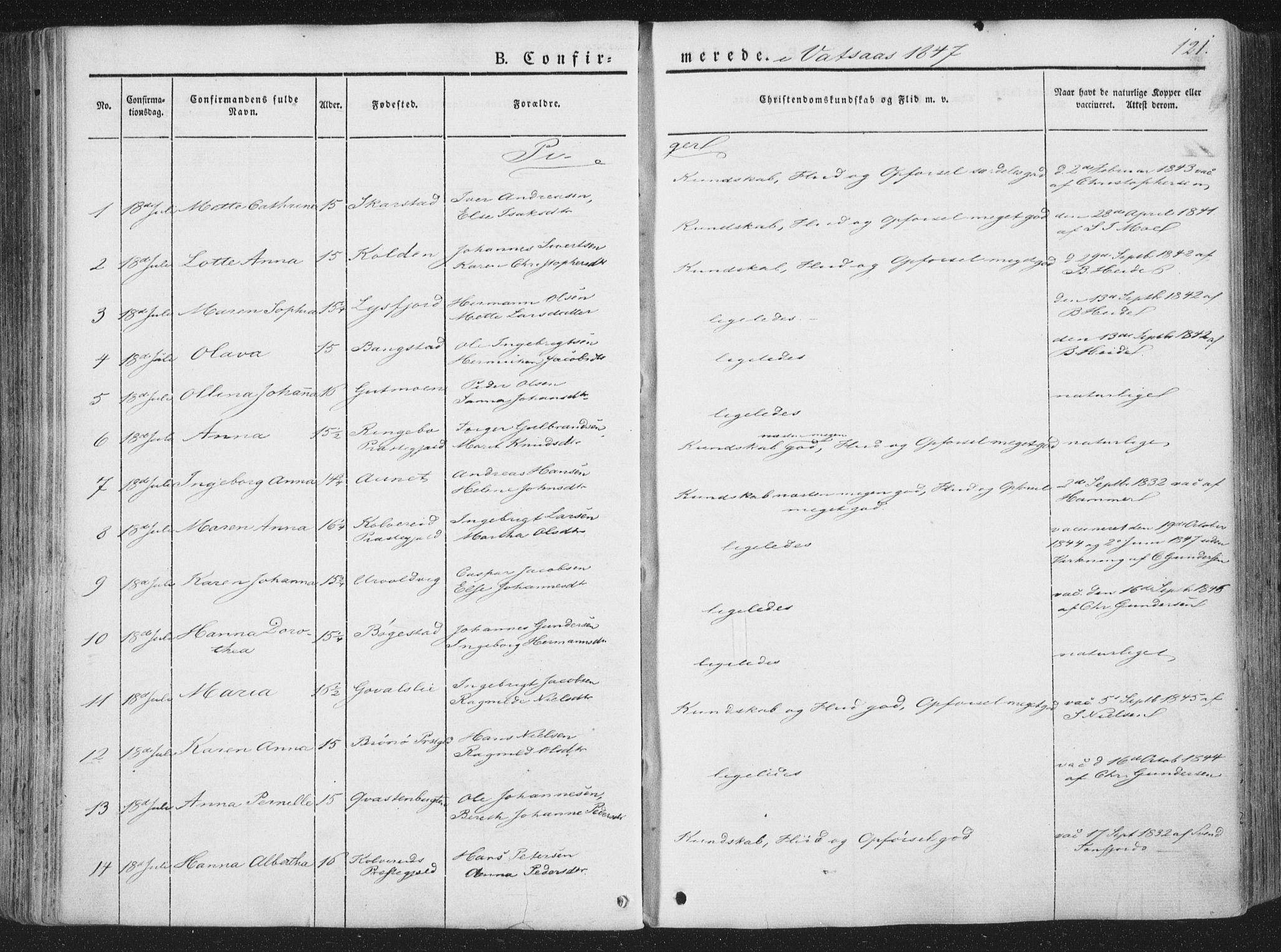 Ministerialprotokoller, klokkerbøker og fødselsregistre - Nordland, AV/SAT-A-1459/810/L0144: Parish register (official) no. 810A07 /1, 1841-1862, p. 121