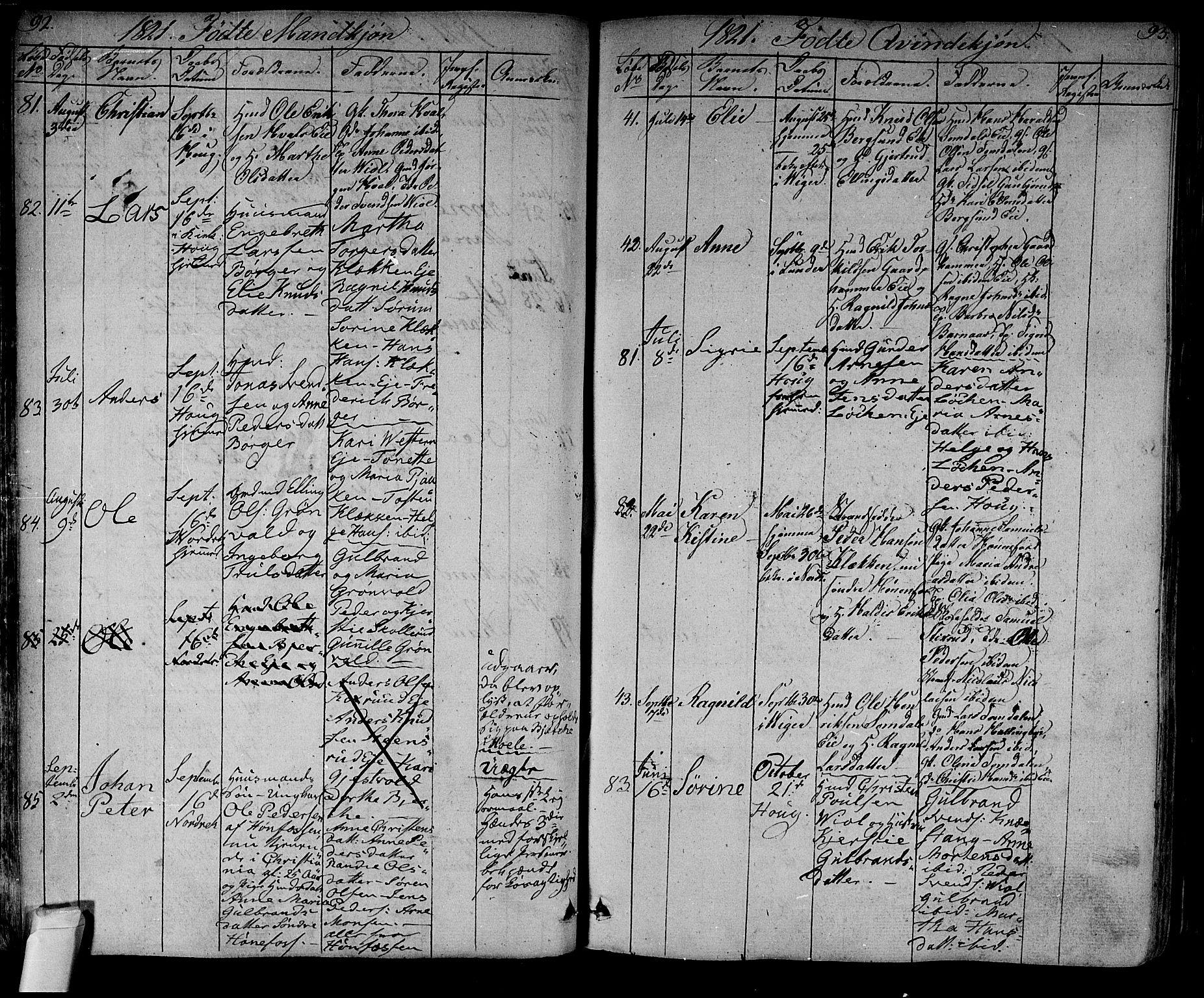 Norderhov kirkebøker, AV/SAKO-A-237/F/Fa/L0009: Parish register (official) no. 9, 1819-1837, p. 92-93