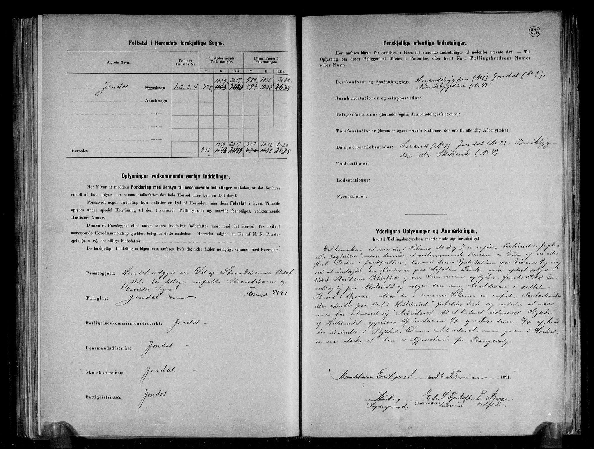 RA, 1891 census for 1227 Jondal, 1891, p. 3