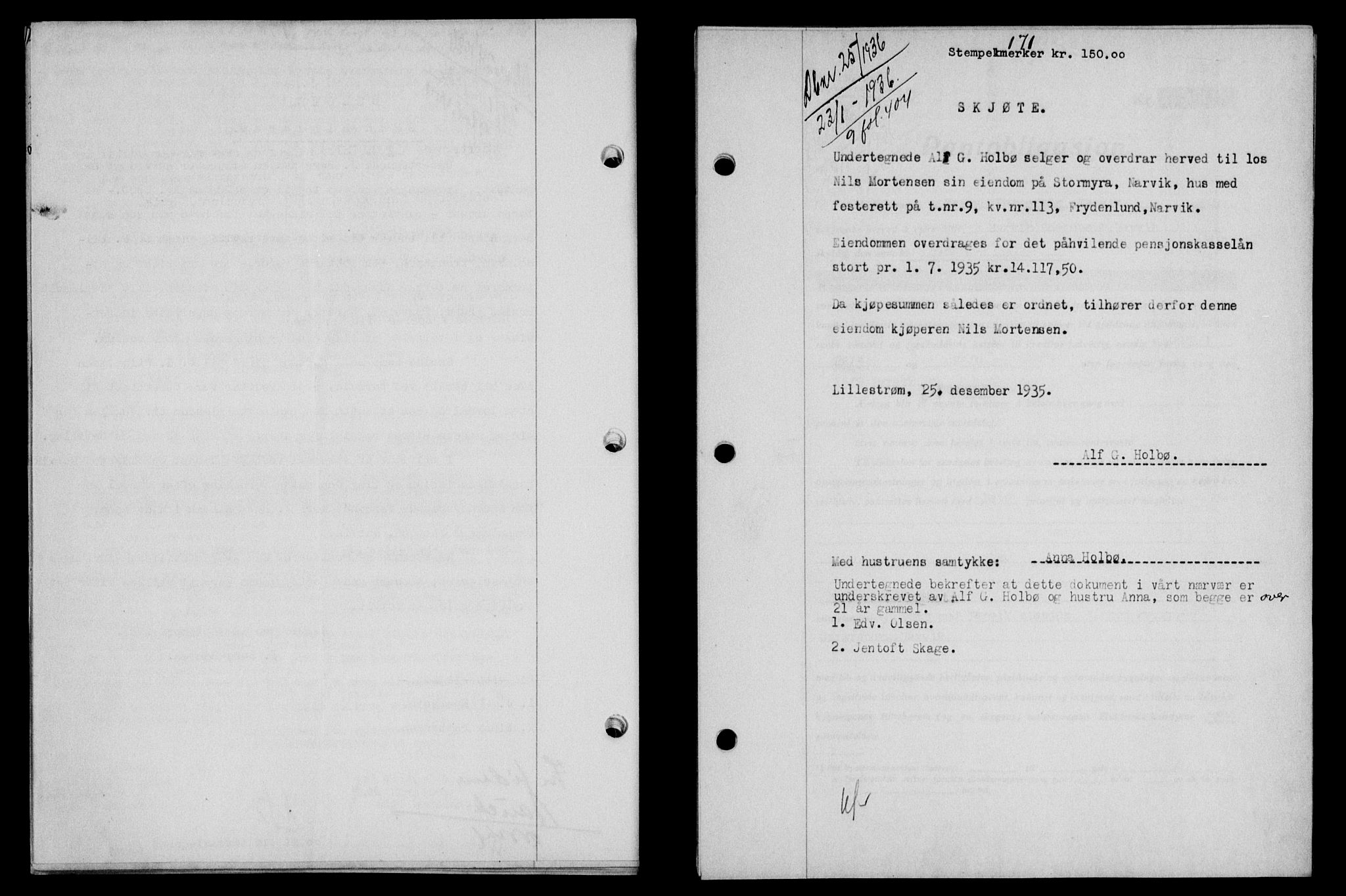 Narvik sorenskriveri, SAT/A-0002/1/2/2C/2Ca/L0011: Mortgage book no. 14, 1935-1937, Deed date: 23.01.1936