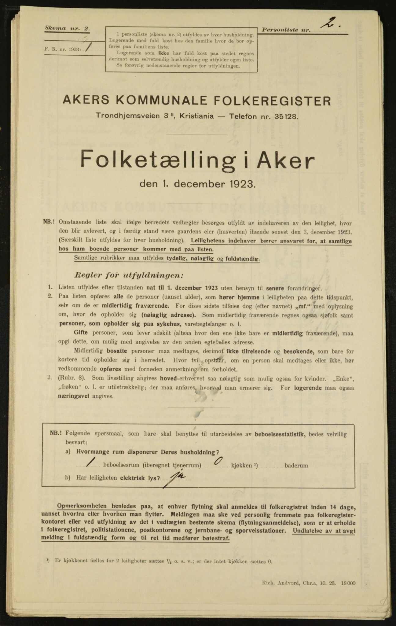 , Municipal Census 1923 for Aker, 1923, p. 12