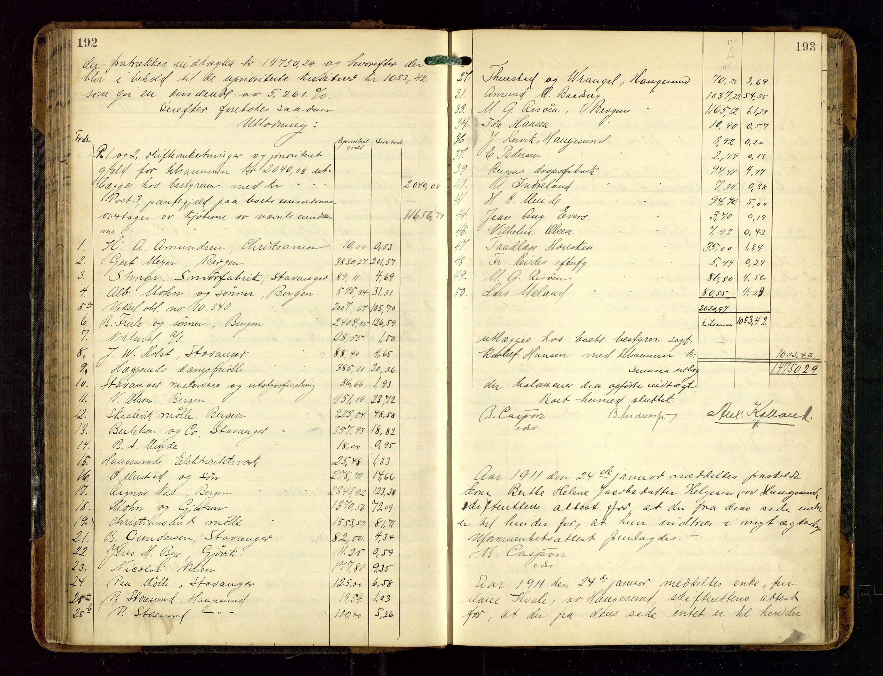 Haugesund tingrett, SAST/A-101415/01/IV/IVD/L0002: Skifteutlodningsprotokoll, med register, 1904-1915, p. 192-193