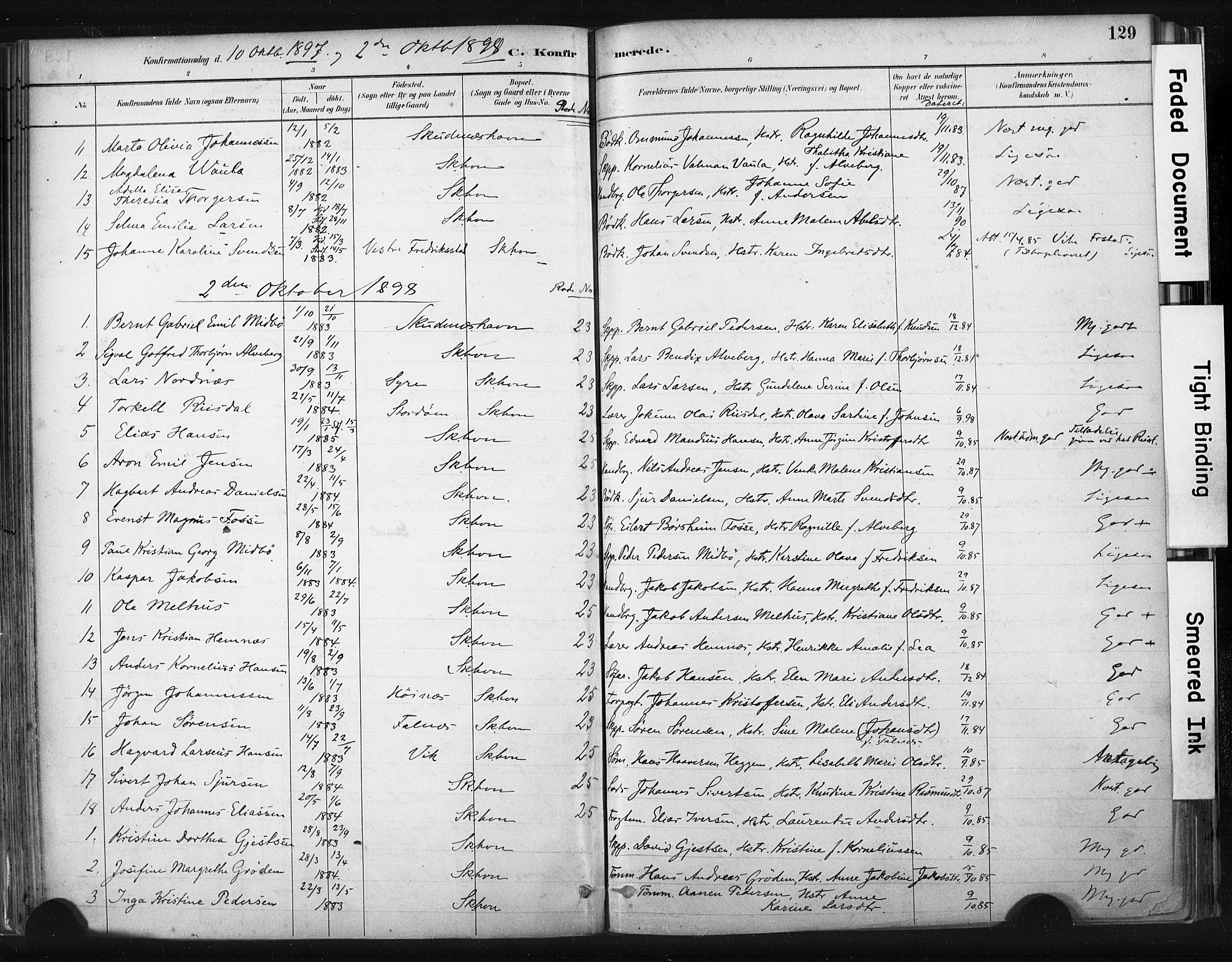 Skudenes sokneprestkontor, AV/SAST-A -101849/H/Ha/Haa/L0008: Parish register (official) no. A 5, 1882-1912, p. 129