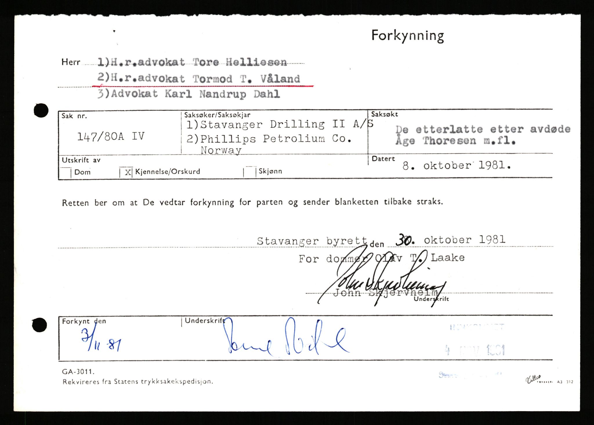 Stavanger byrett, SAST/A-100455/003/F/Fh/Fhb/L0039e: A IV sak nr 147, 1980, p. 158