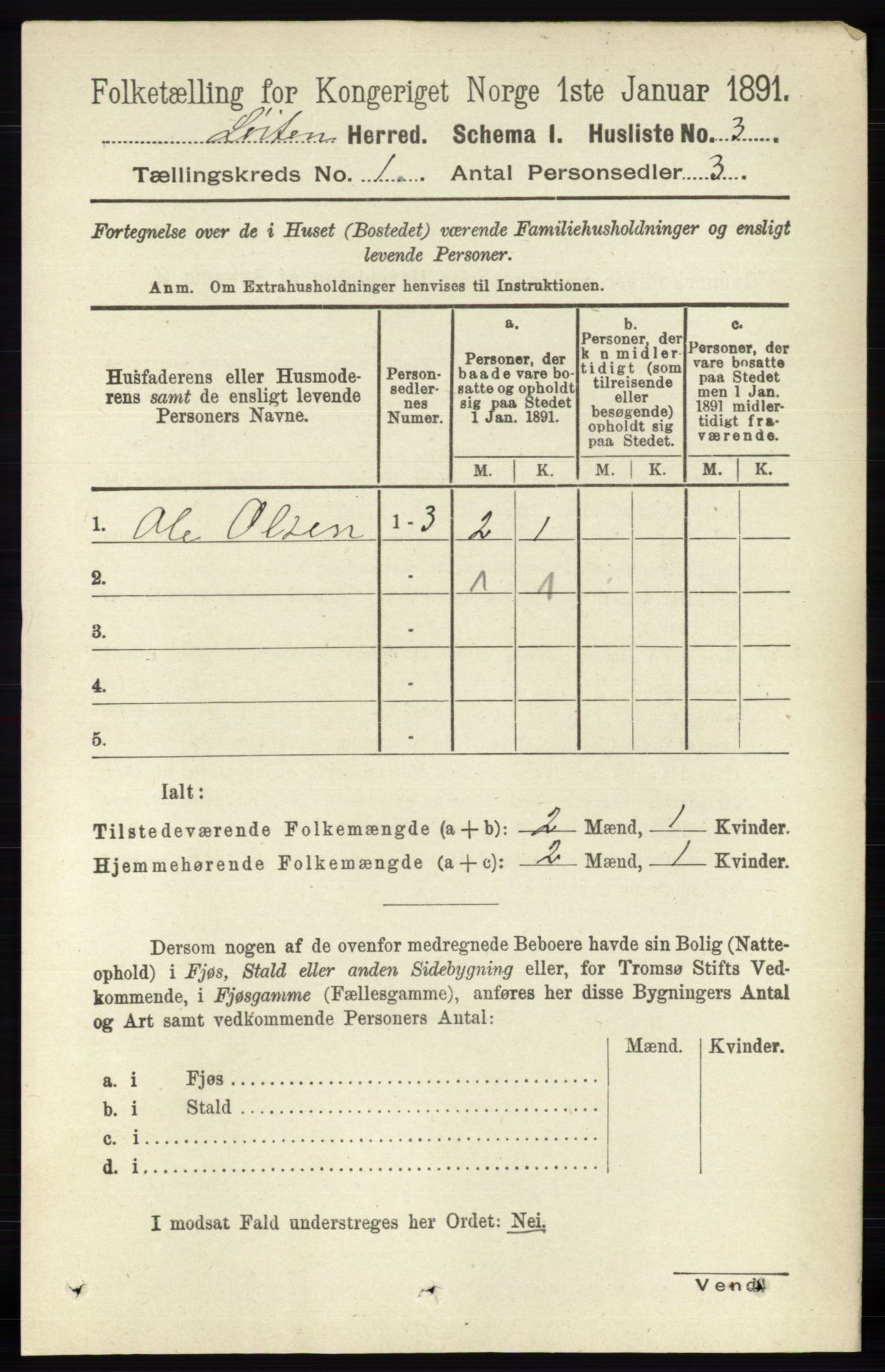 RA, 1891 census for 0415 Løten, 1891, p. 42