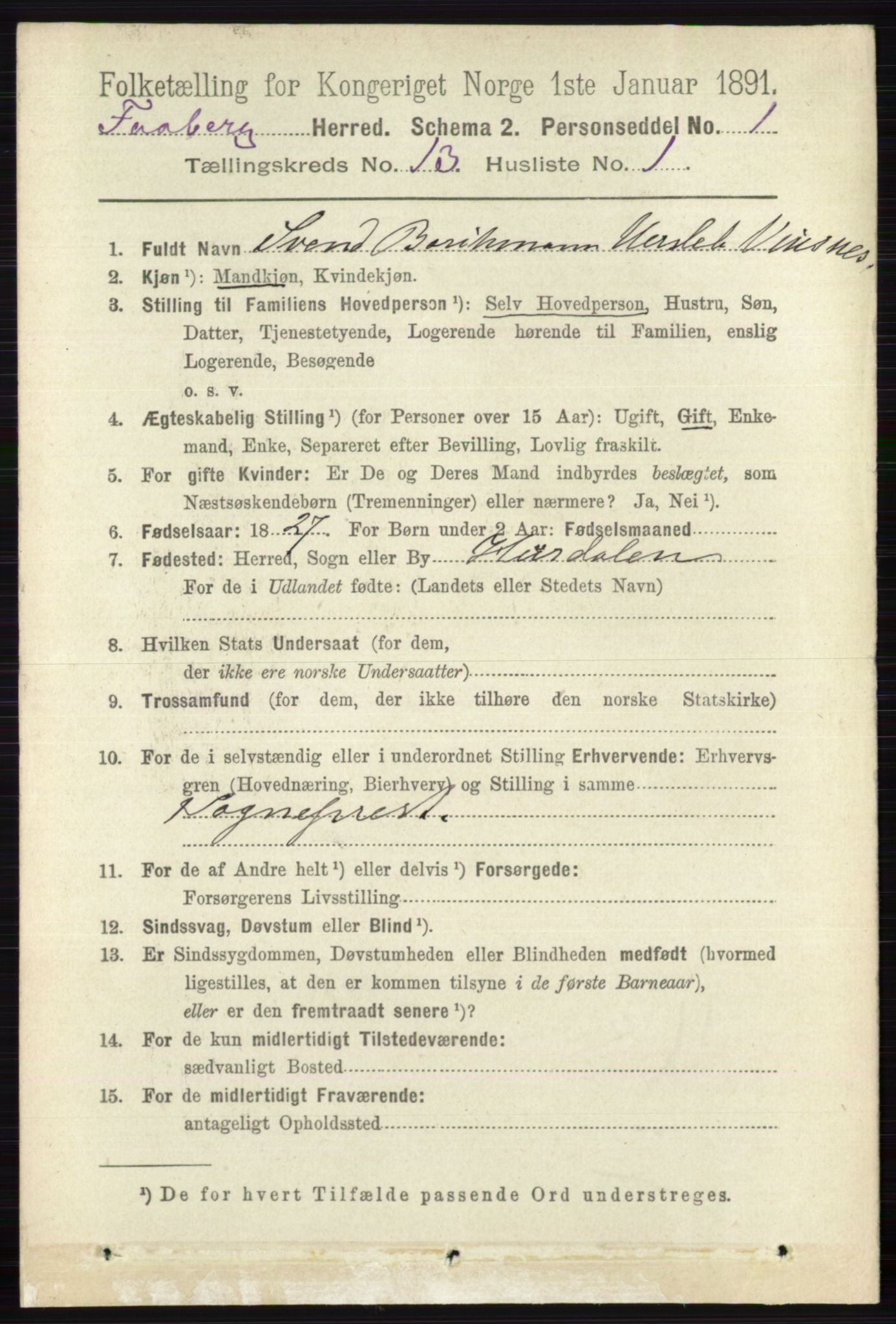 RA, 1891 census for 0524 Fåberg, 1891, p. 5245