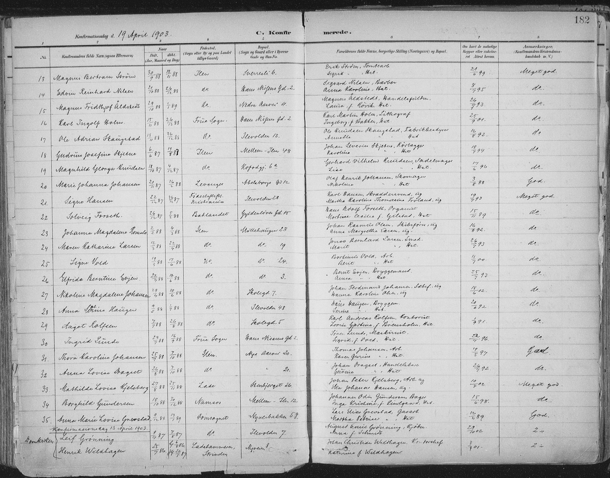 Ministerialprotokoller, klokkerbøker og fødselsregistre - Sør-Trøndelag, SAT/A-1456/603/L0167: Parish register (official) no. 603A06, 1896-1932, p. 182