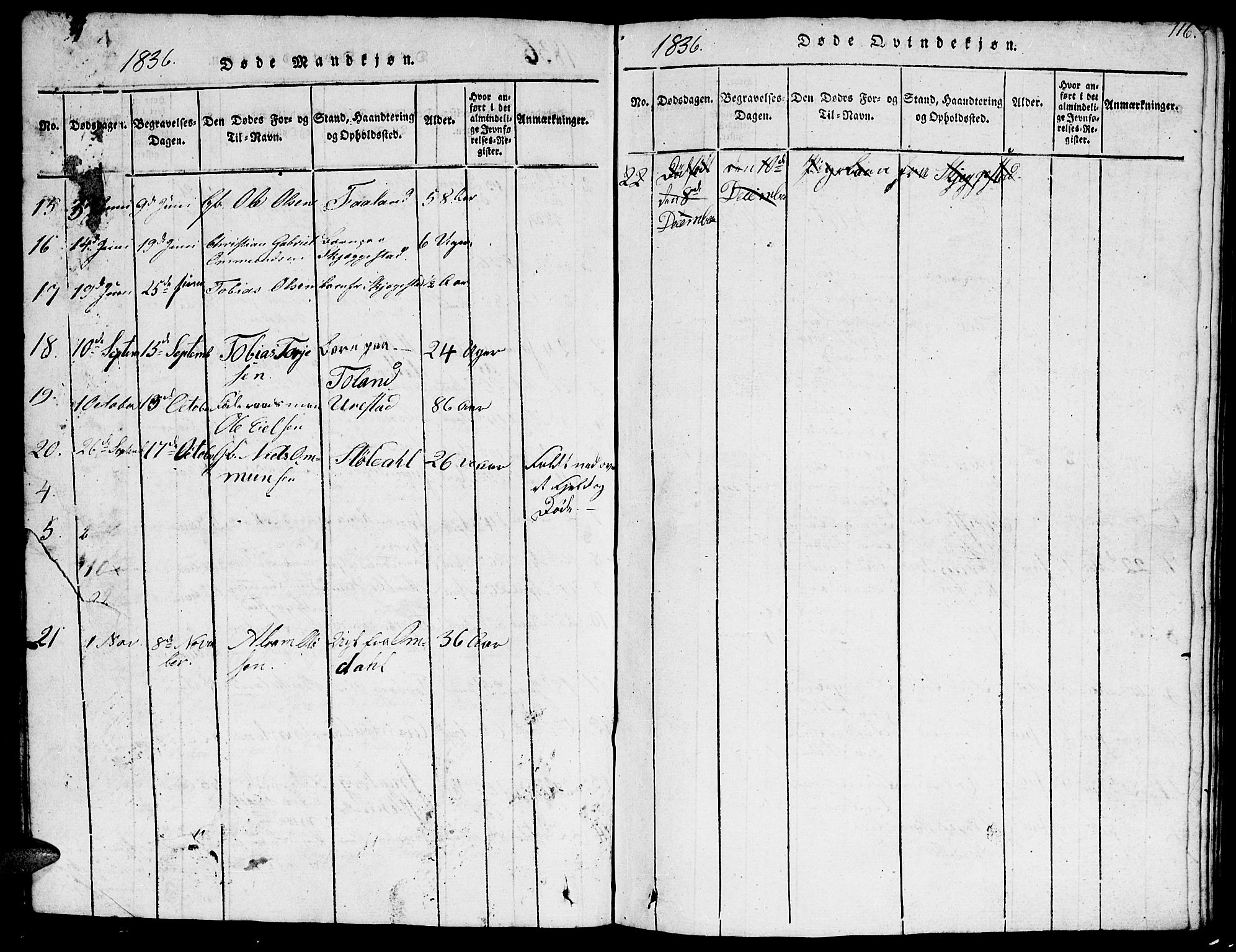 Hægebostad sokneprestkontor, AV/SAK-1111-0024/F/Fb/Fba/L0001: Parish register (copy) no. B 1, 1815-1844, p. 116