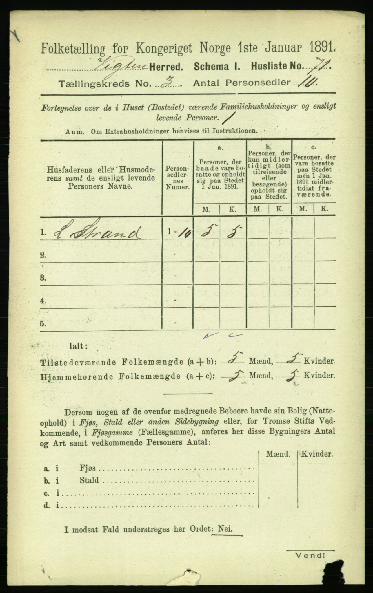 RA, 1891 census for 1750 Vikna, 1891, p. 1729