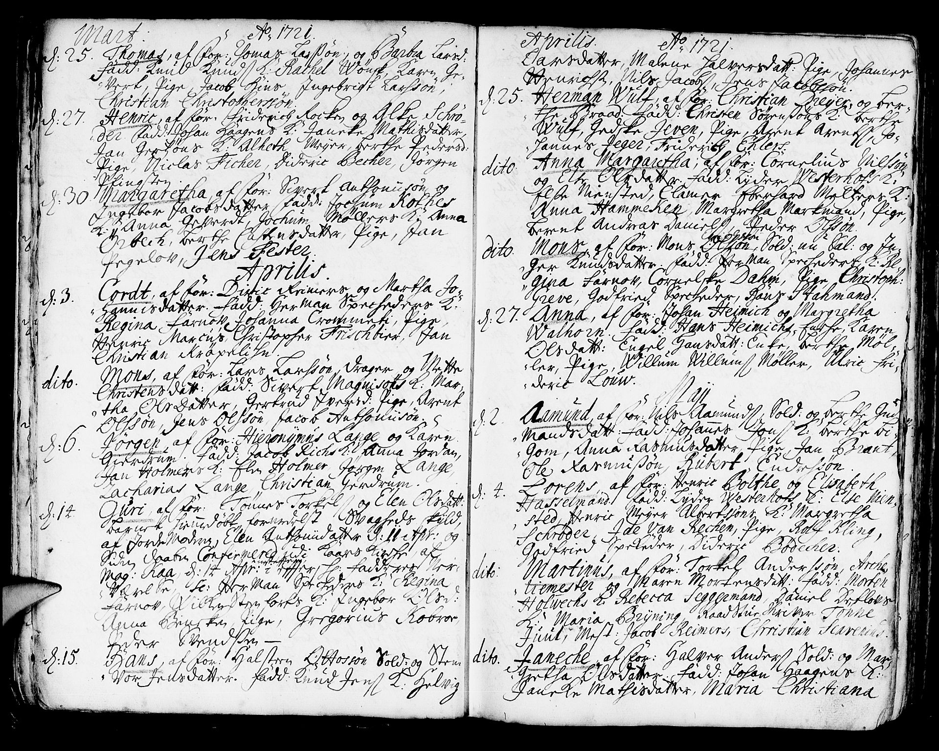 Korskirken sokneprestembete, SAB/A-76101/H/Haa/L0004: Parish register (official) no. A 4, 1720-1750, p. 13