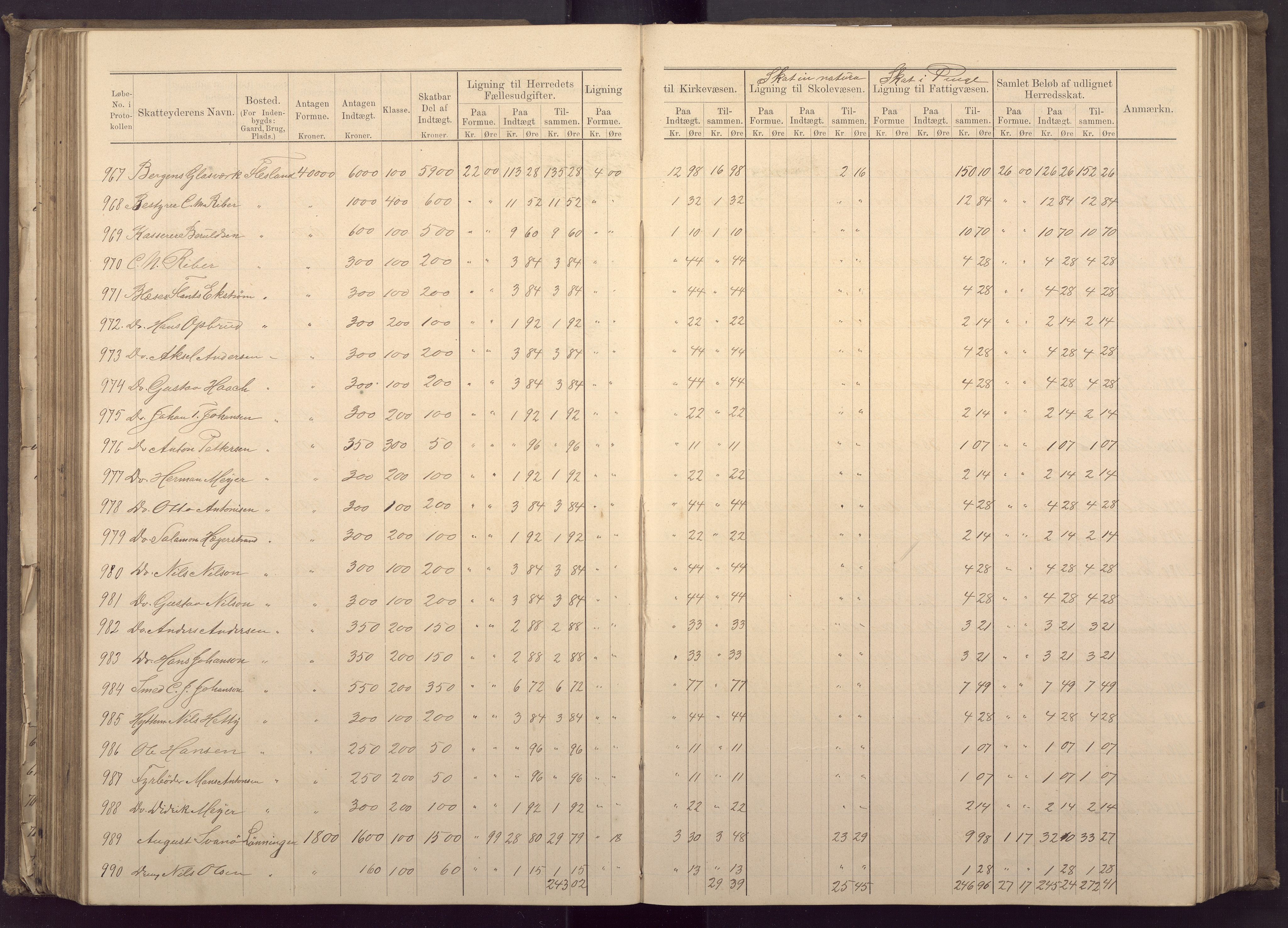 Fana kommune. Herredskassereren, BBA/A-0504/J/Jc/L0003: Ligningsprotokoll for Fana herred;, 1883-1891, p. 185