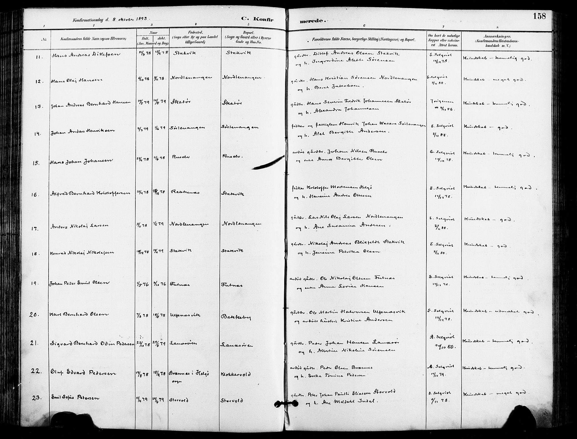 Karlsøy sokneprestembete, AV/SATØ-S-1299/H/Ha/Haa/L0007kirke: Parish register (official) no. 7, 1891-1902, p. 158