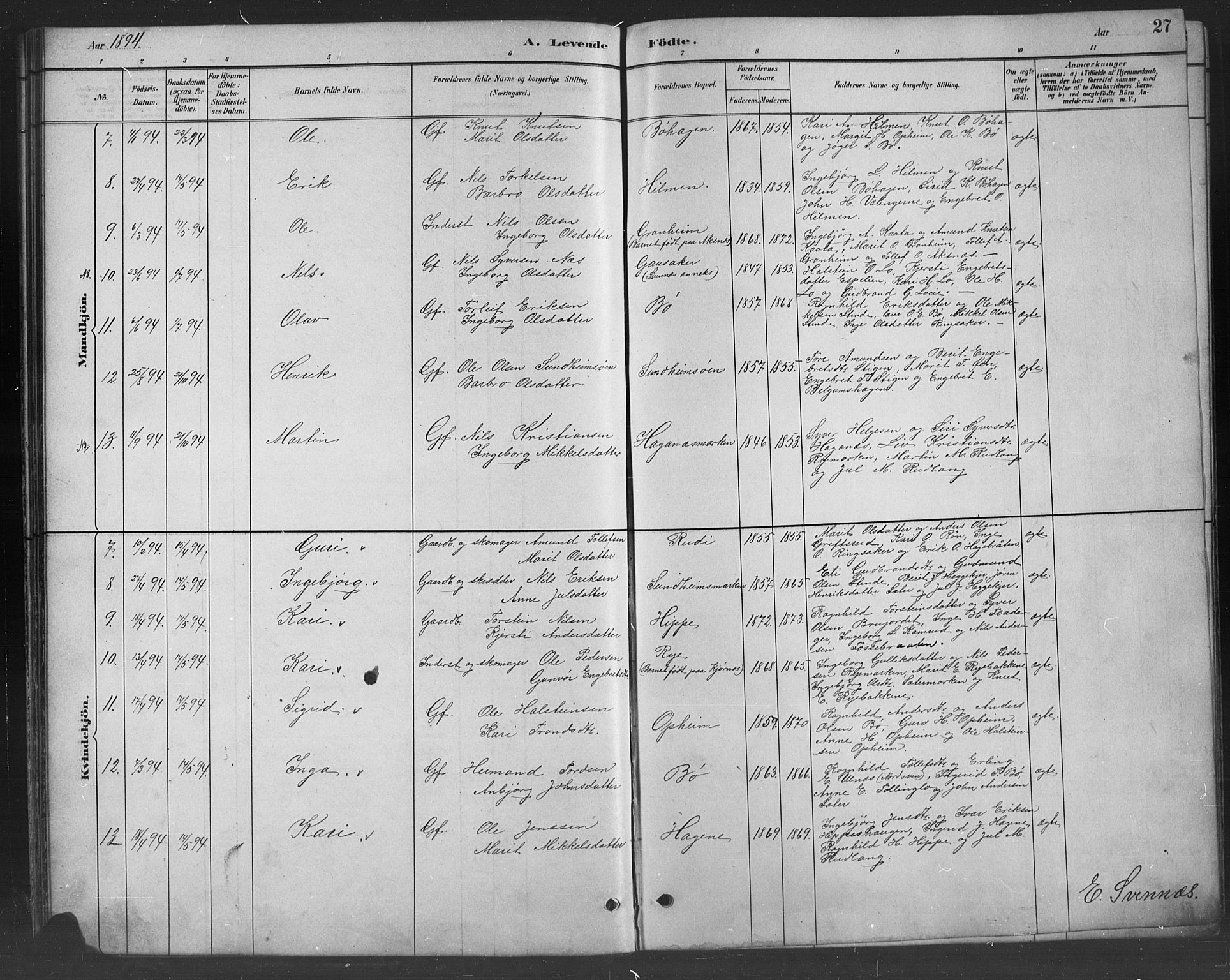 Nord-Aurdal prestekontor, SAH/PREST-132/H/Ha/Hab/L0008: Parish register (copy) no. 8, 1883-1916, p. 27