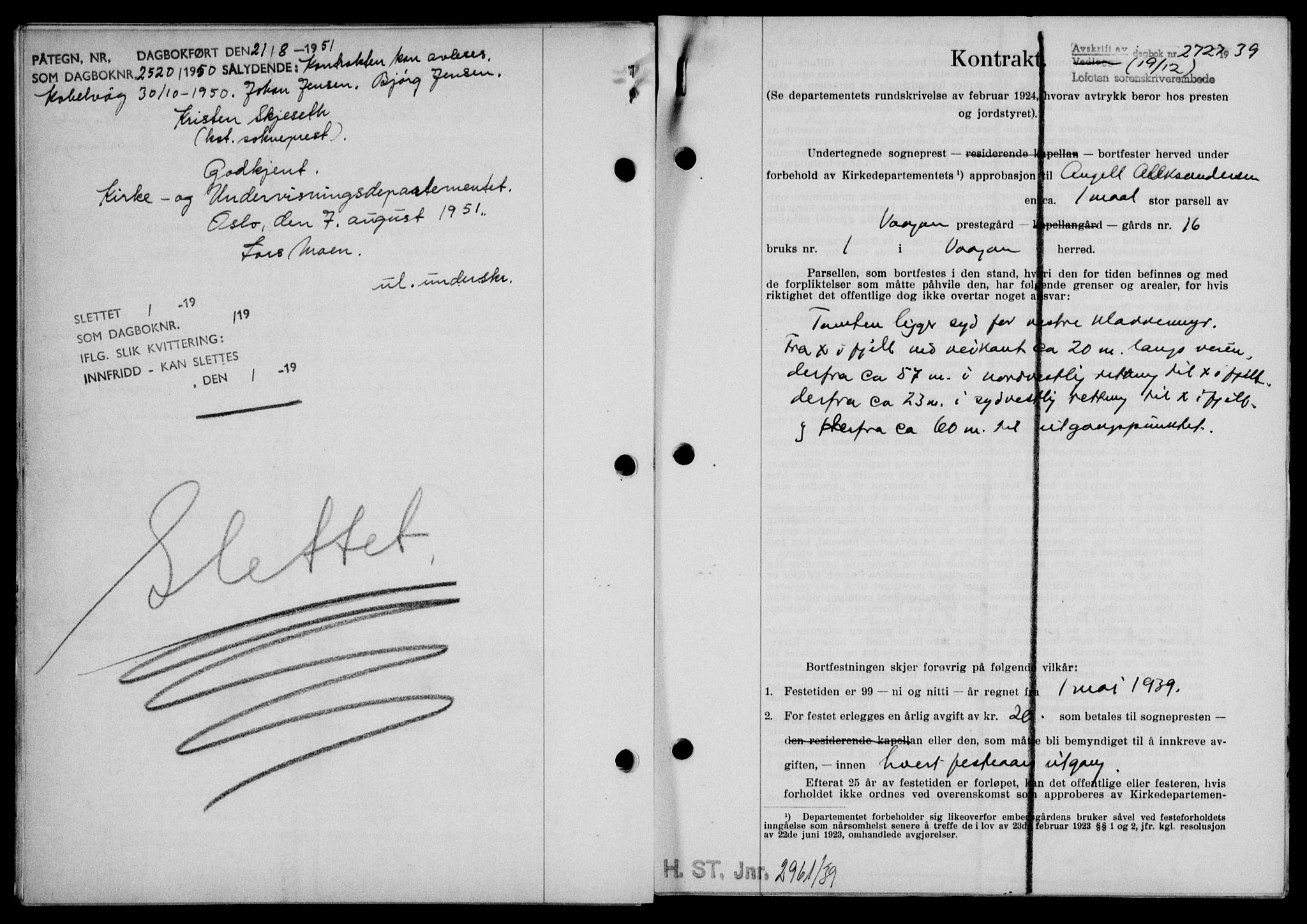 Lofoten sorenskriveri, SAT/A-0017/1/2/2C/L0007a: Mortgage book no. 7a, 1939-1940, Diary no: : 2727/1939