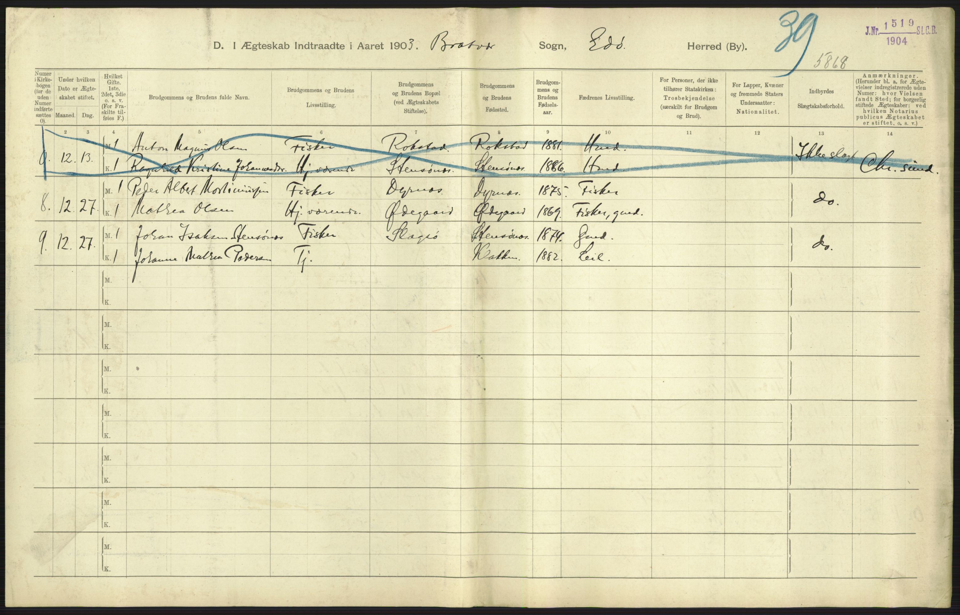 Statistisk sentralbyrå, Sosiodemografiske emner, Befolkning, AV/RA-S-2228/D/Df/Dfa/Dfaa/L0016: Romsdal amt: Fødte, gifte, døde., 1903, p. 699