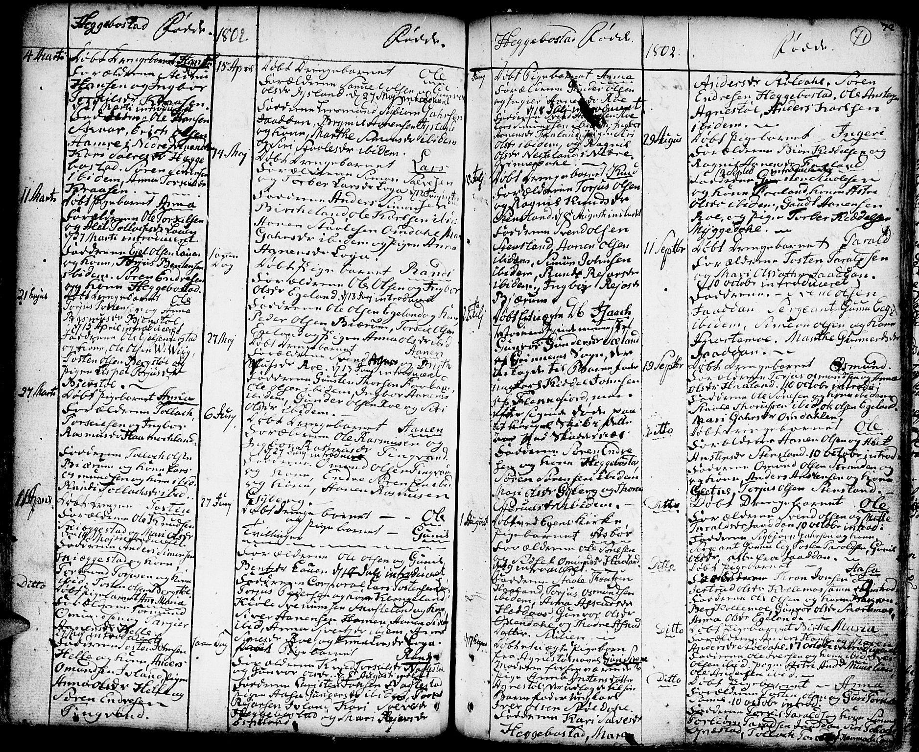 Hægebostad sokneprestkontor, AV/SAK-1111-0024/F/Fa/Faa/L0001: Parish register (official) no. A 1 /1, 1760-1820, p. 71