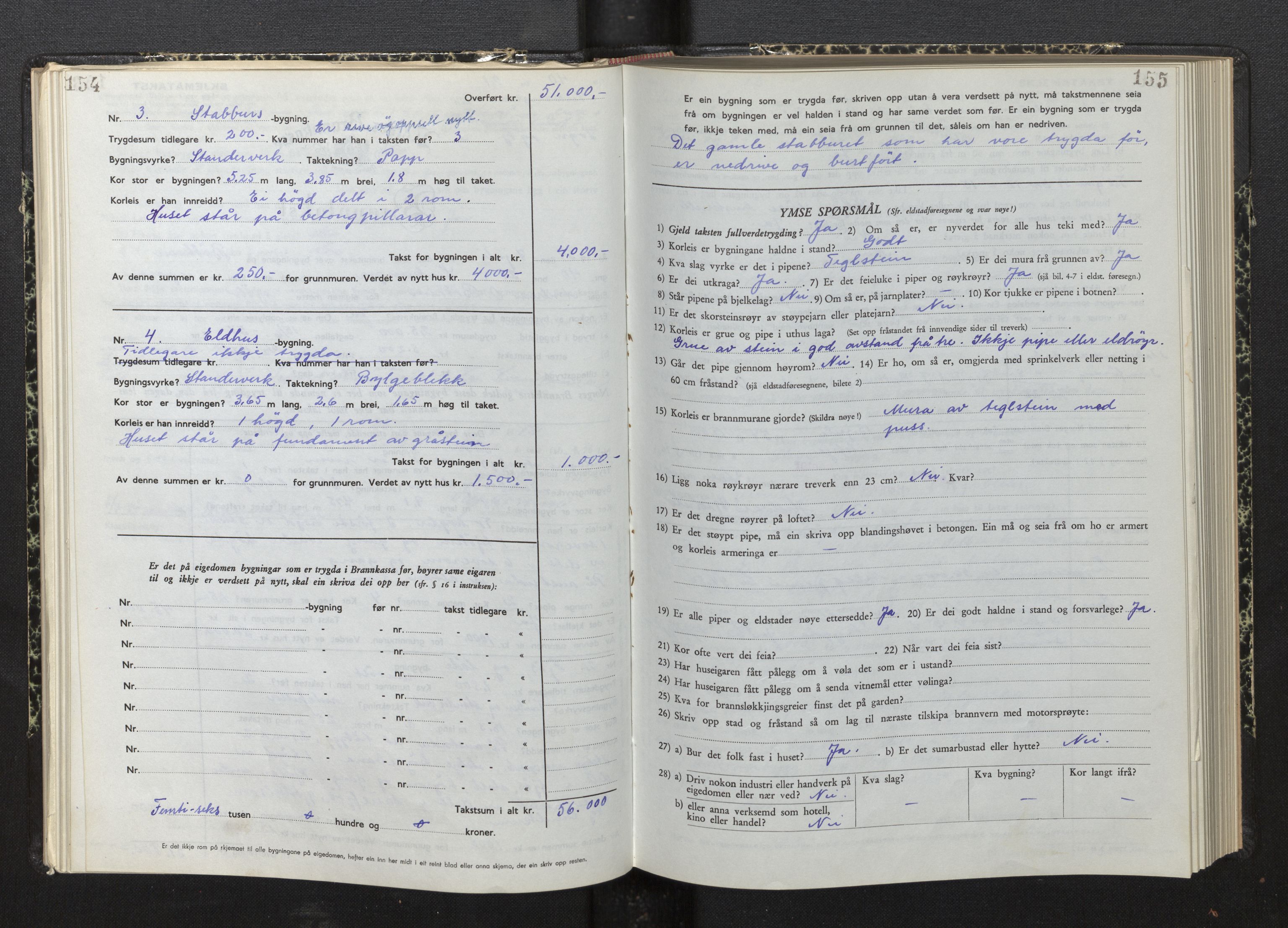 Lensmannen i Leikanger, AV/SAB-A-29201/0012/L0010: Branntakstprotokoll, skjematakst, 1952-1955, p. 154-155