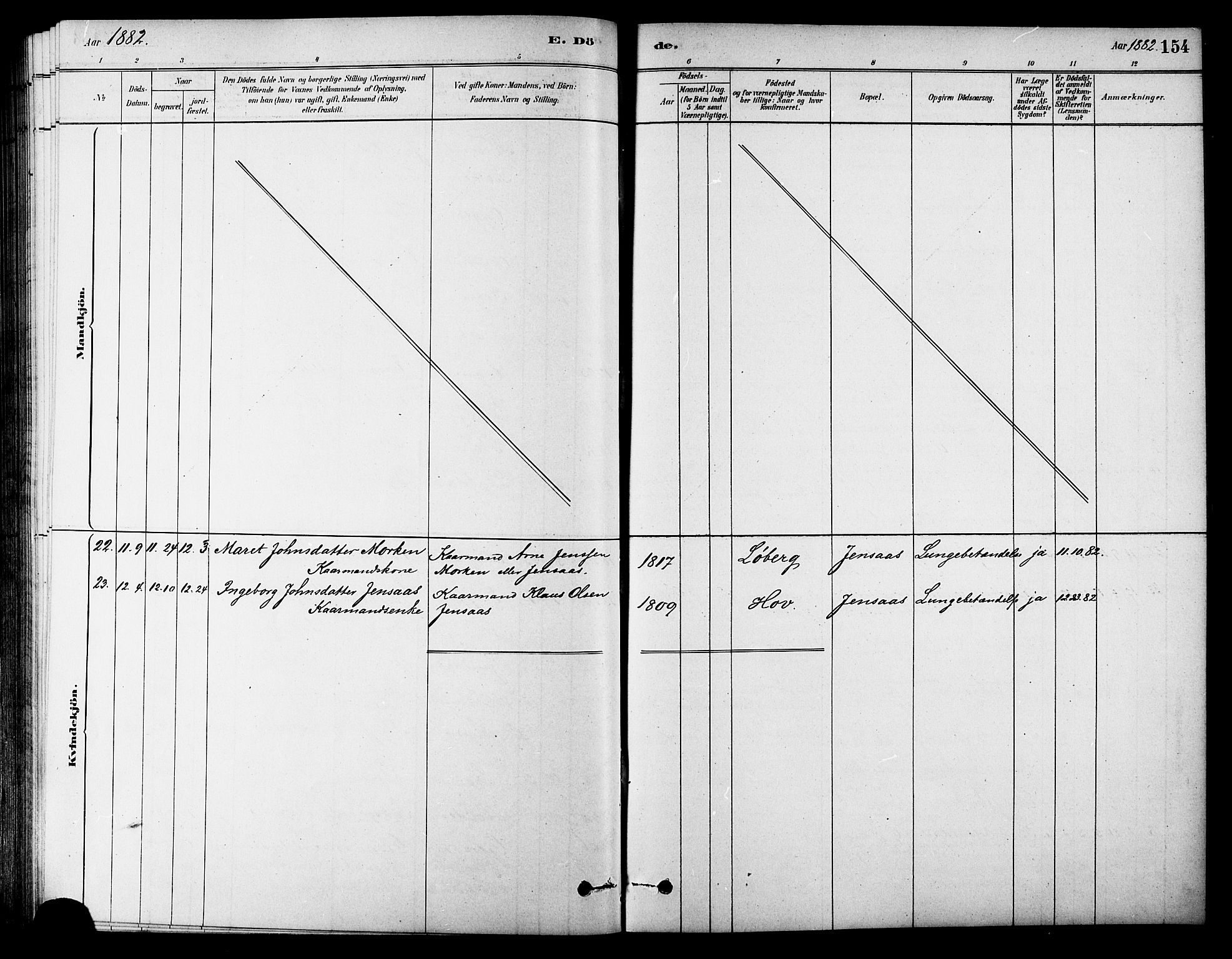 Ministerialprotokoller, klokkerbøker og fødselsregistre - Sør-Trøndelag, AV/SAT-A-1456/686/L0983: Parish register (official) no. 686A01, 1879-1890, p. 154