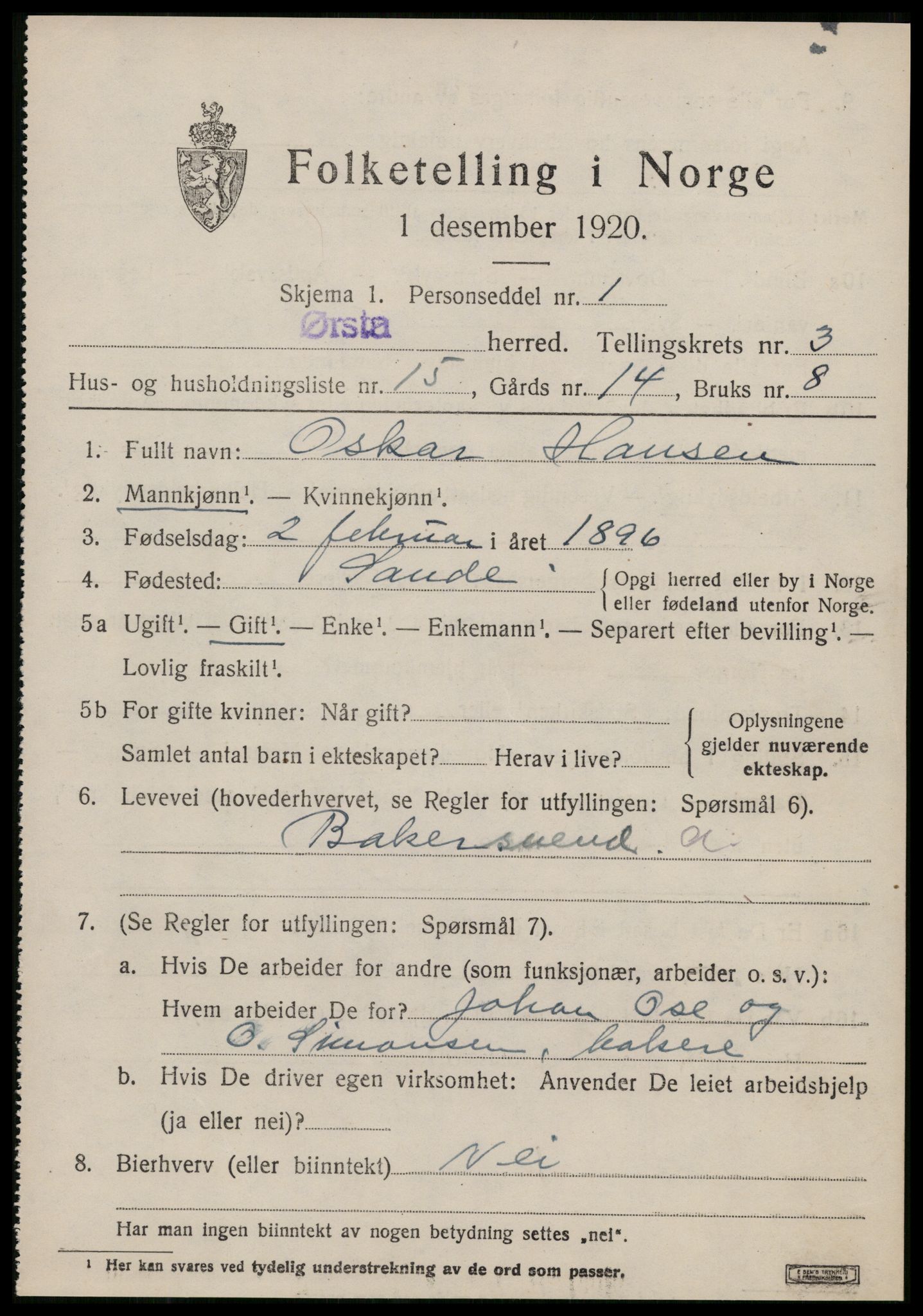 SAT, 1920 census for Ørsta, 1920, p. 2754