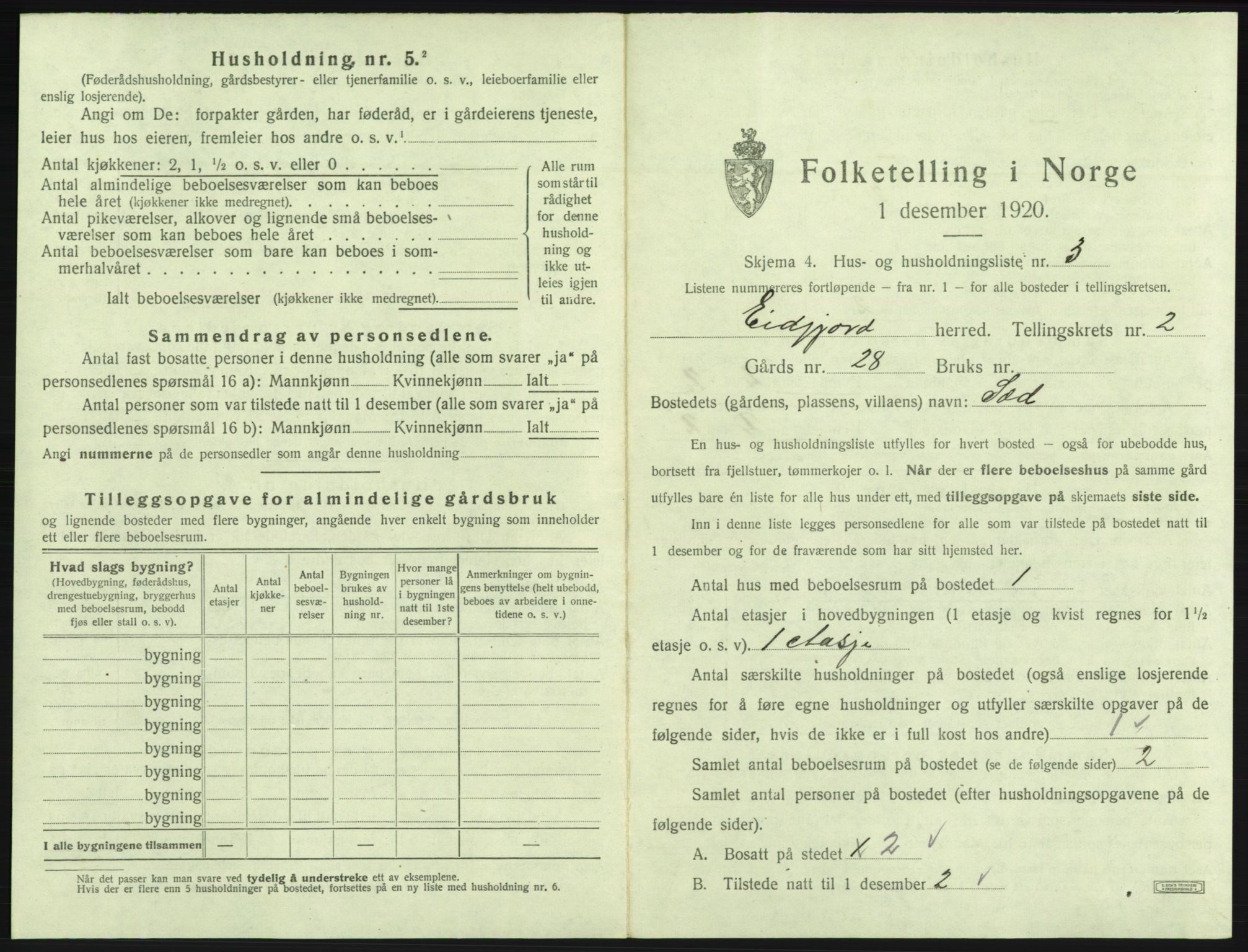 SAB, 1920 census for Eidfjord, 1920, p. 91