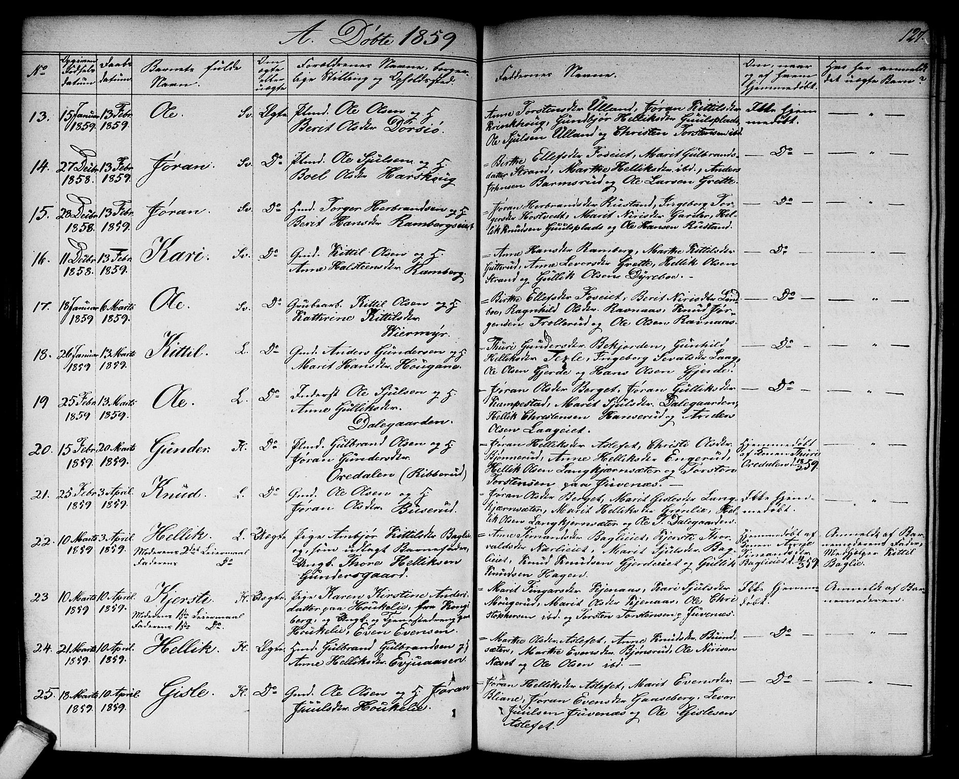 Flesberg kirkebøker, SAKO/A-18/G/Ga/L0002: Parish register (copy) no. I 2, 1834-1860, p. 127