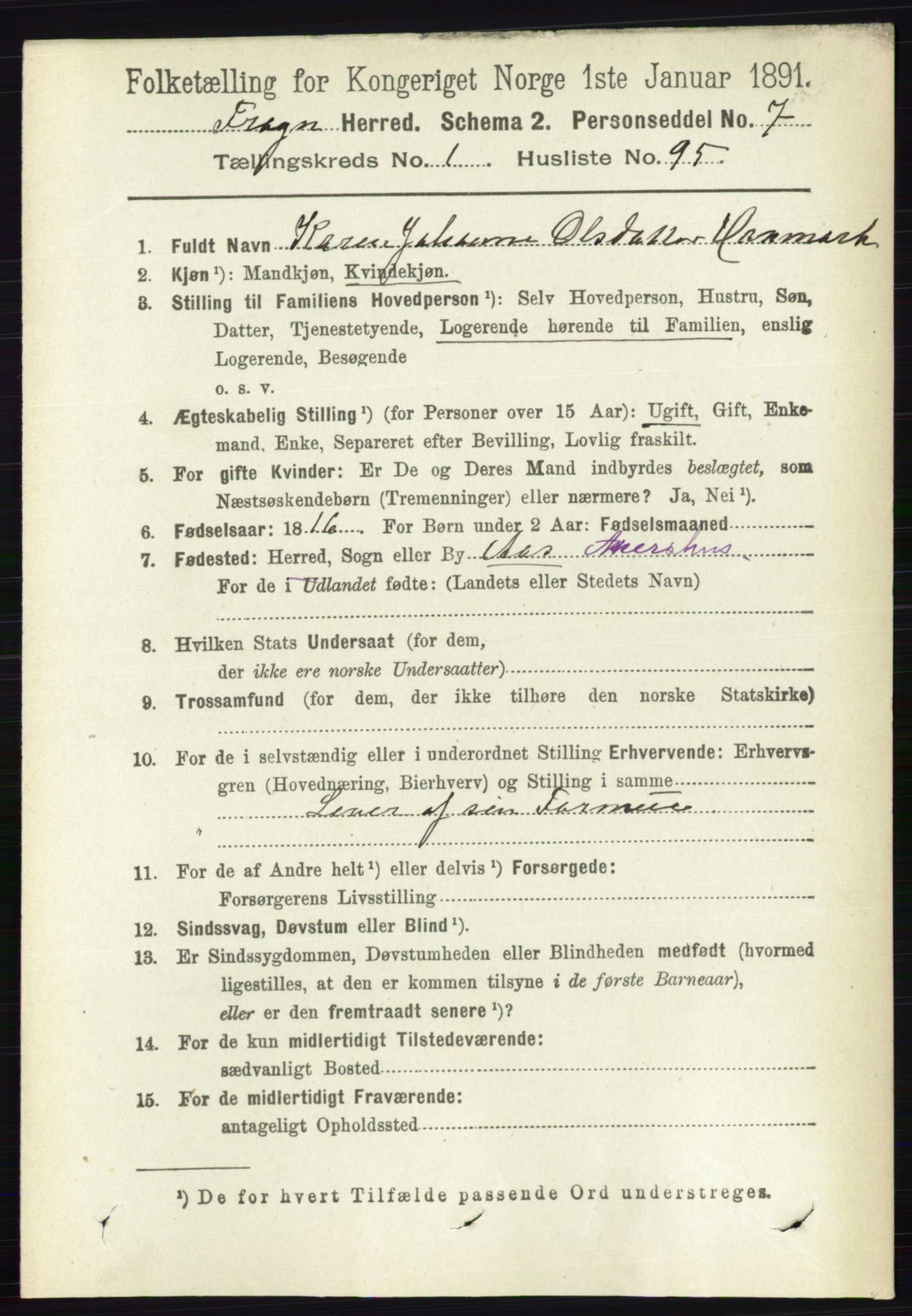 RA, 1891 census for 0215 Frogn, 1891, p. 1013