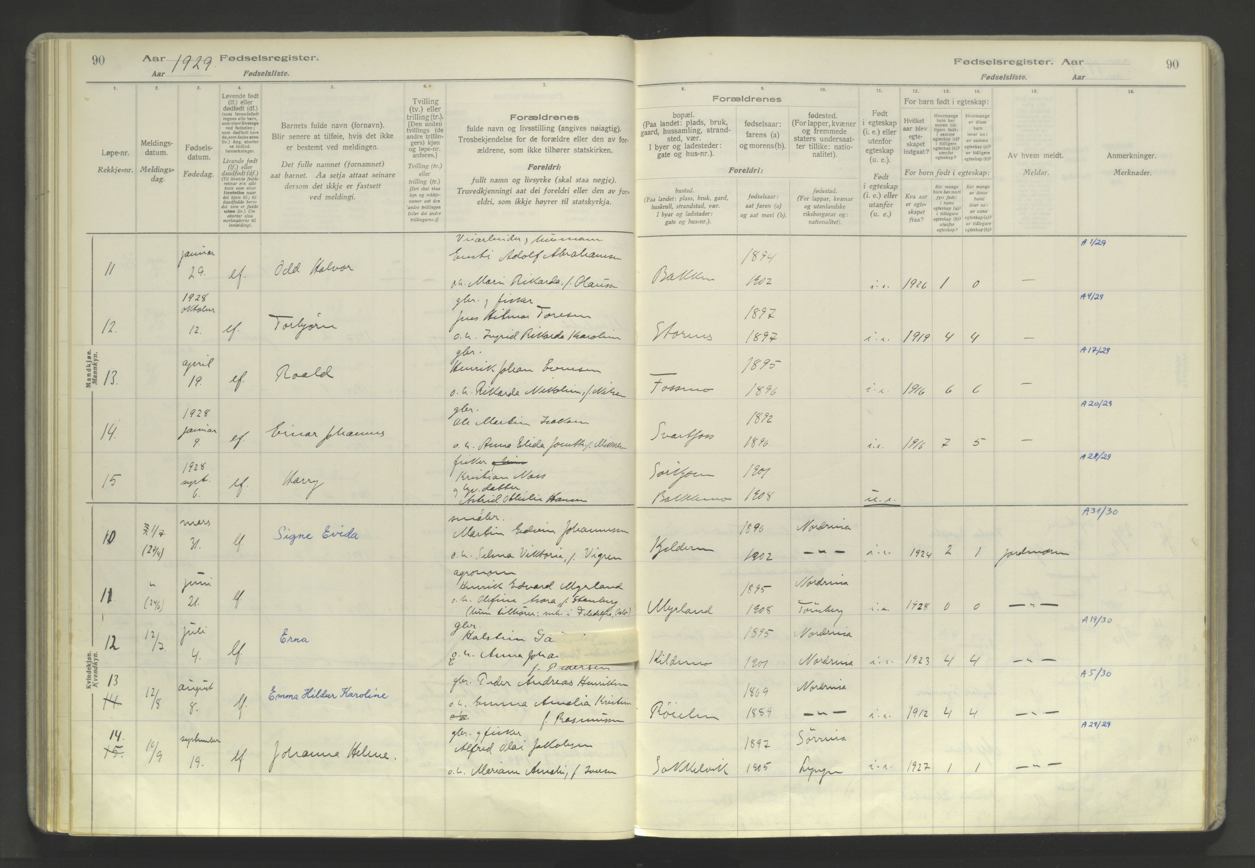 Skjervøy sokneprestkontor, AV/SATØ-S-1300/I/Ia/L0060: Birth register no. 60, 1916-1947, p. 90