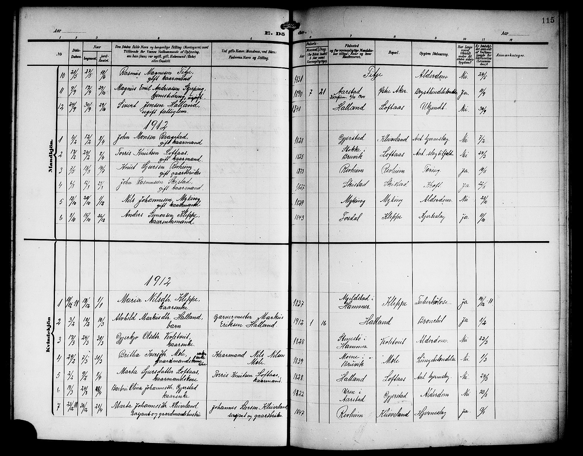 Haus sokneprestembete, SAB/A-75601/H/Hab: Parish register (copy) no. C 4, 1907-1922, p. 115