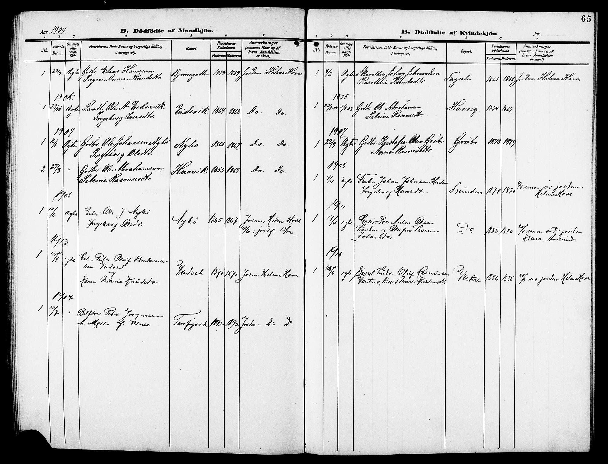 Ministerialprotokoller, klokkerbøker og fødselsregistre - Møre og Romsdal, AV/SAT-A-1454/525/L0377: Parish register (copy) no. 525C03, 1903-1917, p. 65