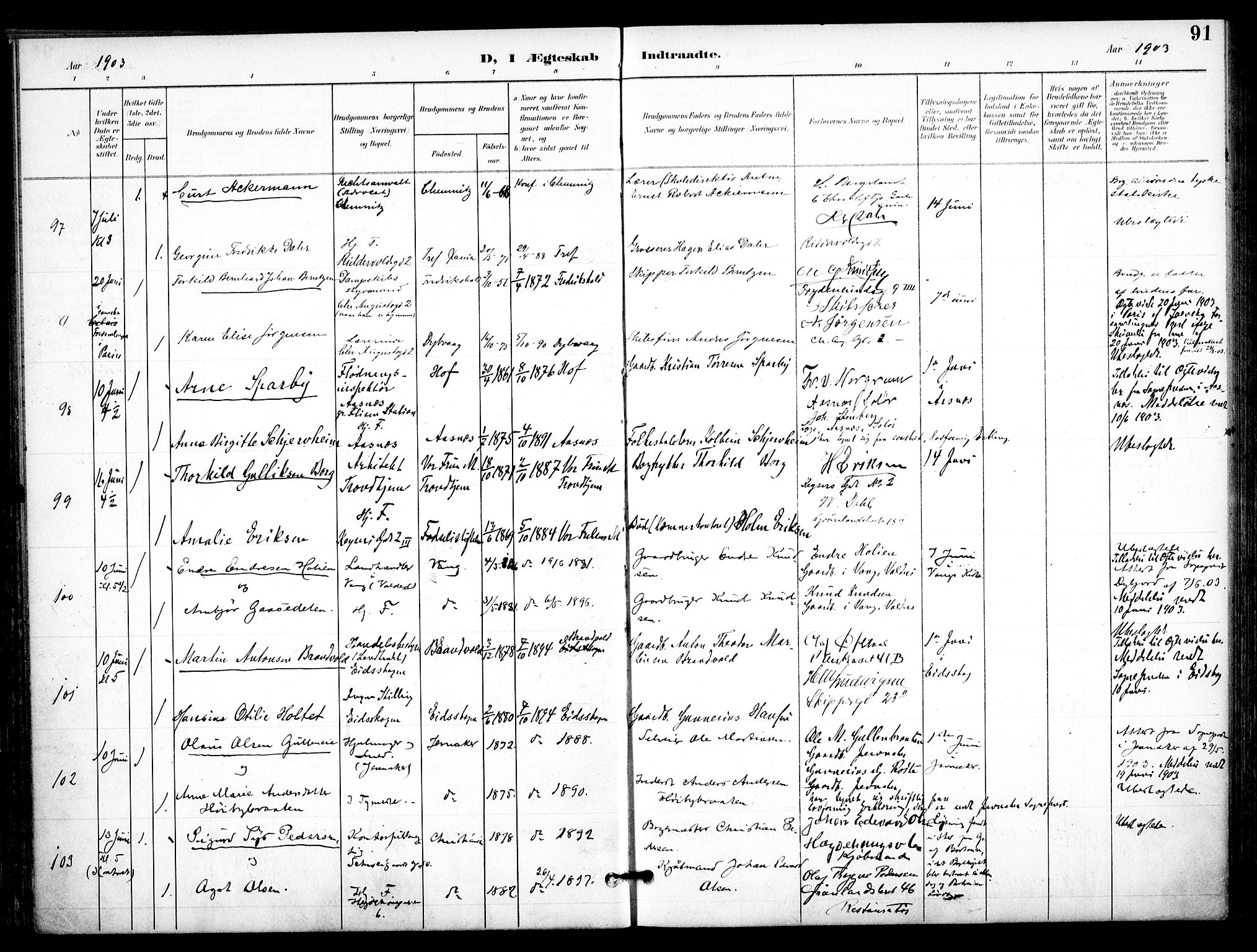 Trefoldighet prestekontor Kirkebøker, SAO/A-10882/F/Fc/L0005: Parish register (official) no. III 5, 1900-1908, p. 91