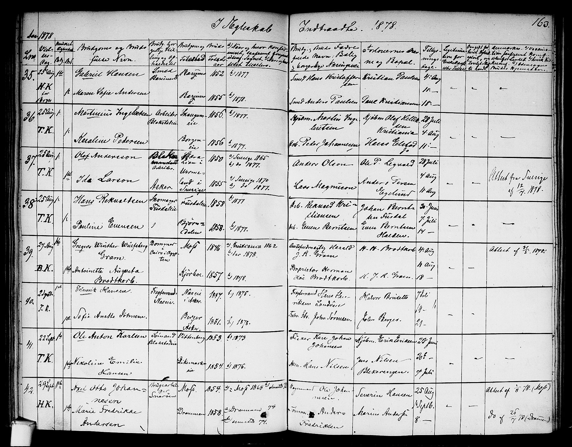 Asker prestekontor Kirkebøker, SAO/A-10256a/F/Fa/L0010: Parish register (official) no. I 10, 1825-1878, p. 163