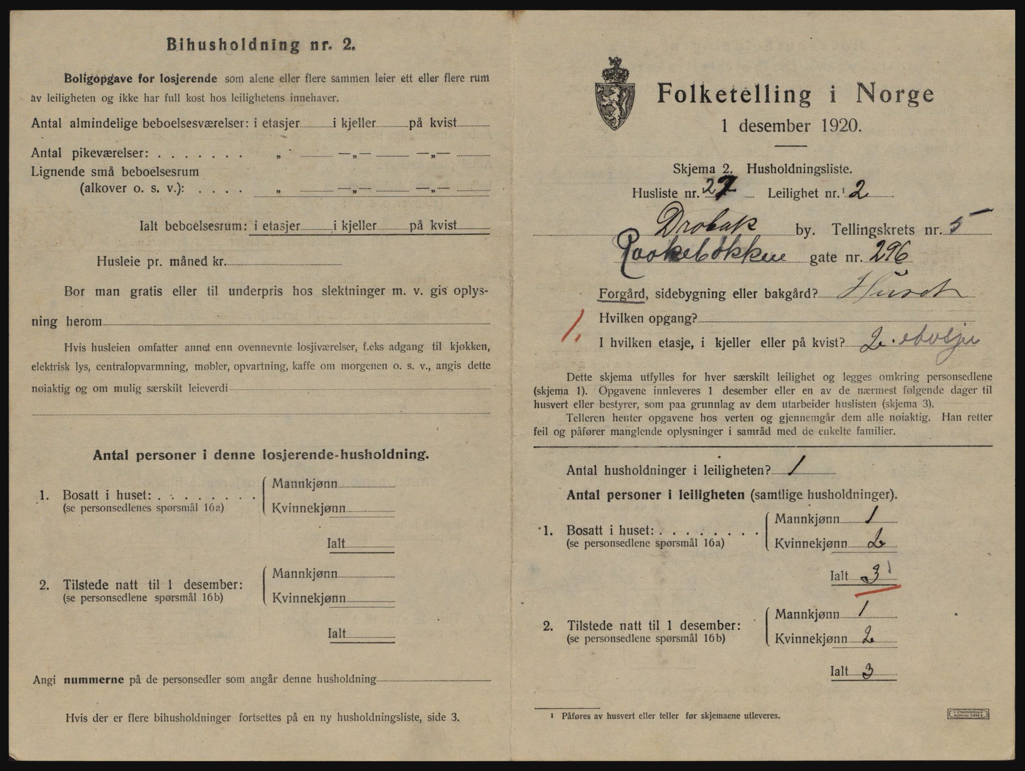 SAO, 1920 census for Drøbak, 1920, p. 1493