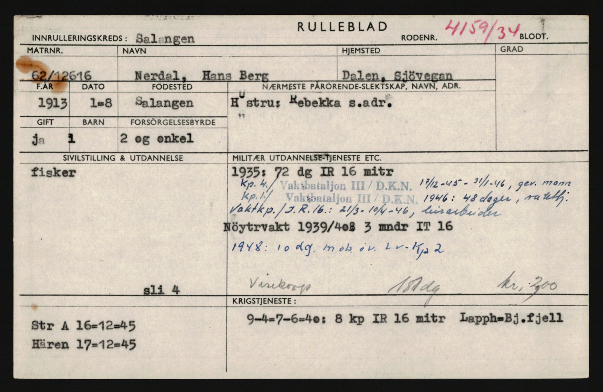 Forsvaret, Troms infanteriregiment nr. 16, AV/RA-RAFA-3146/P/Pa/L0018: Rulleblad for regimentets menige mannskaper, årsklasse 1934, 1934, p. 761