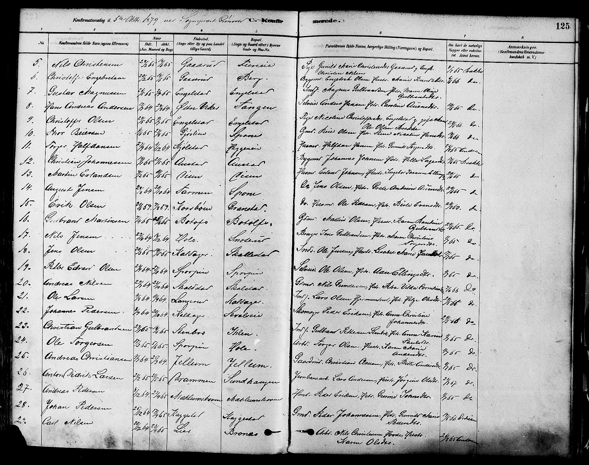 Modum kirkebøker, SAKO/A-234/F/Fa/L0011: Parish register (official) no. 11, 1877-1889, p. 125