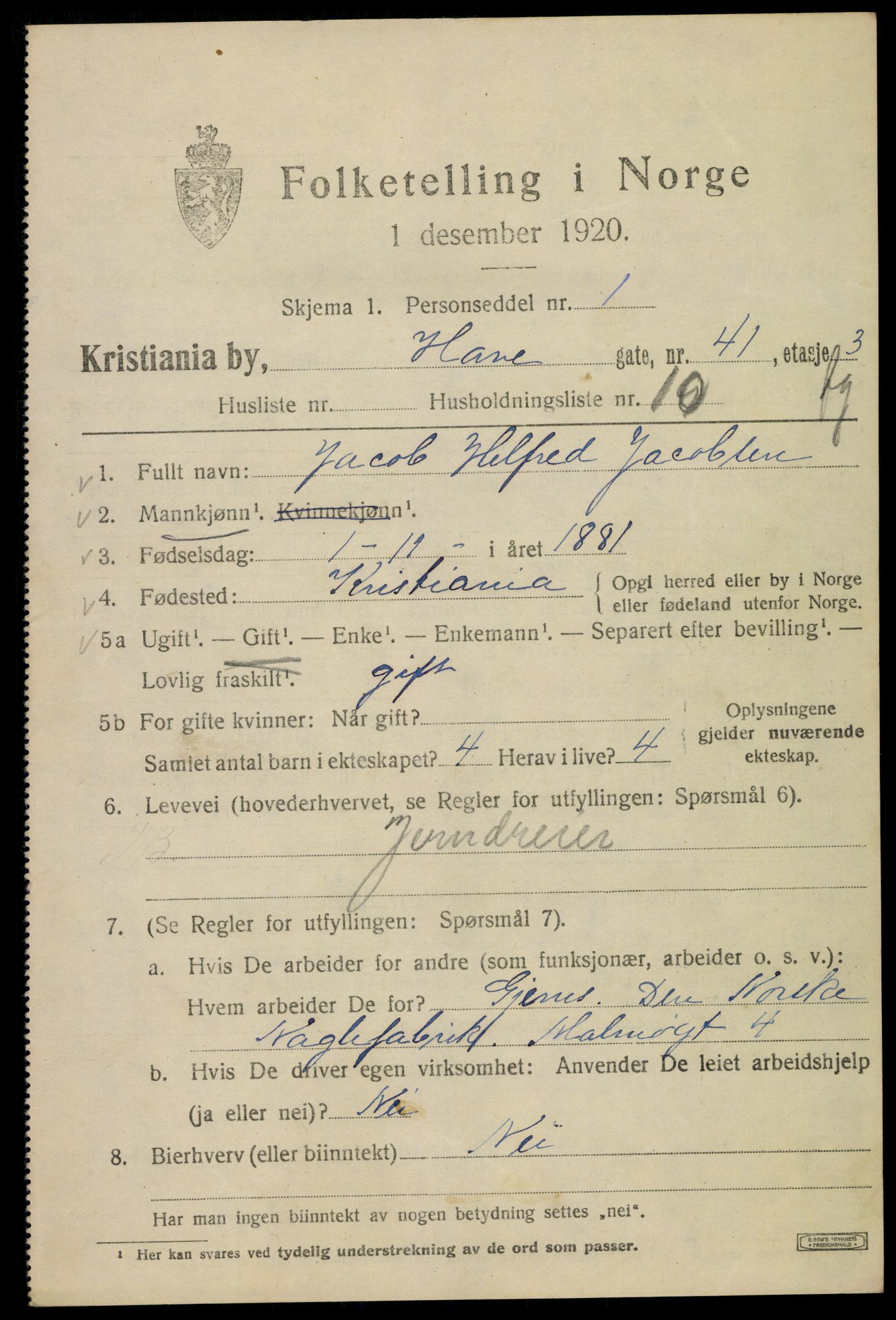 SAO, 1920 census for Kristiania, 1920, p. 275621