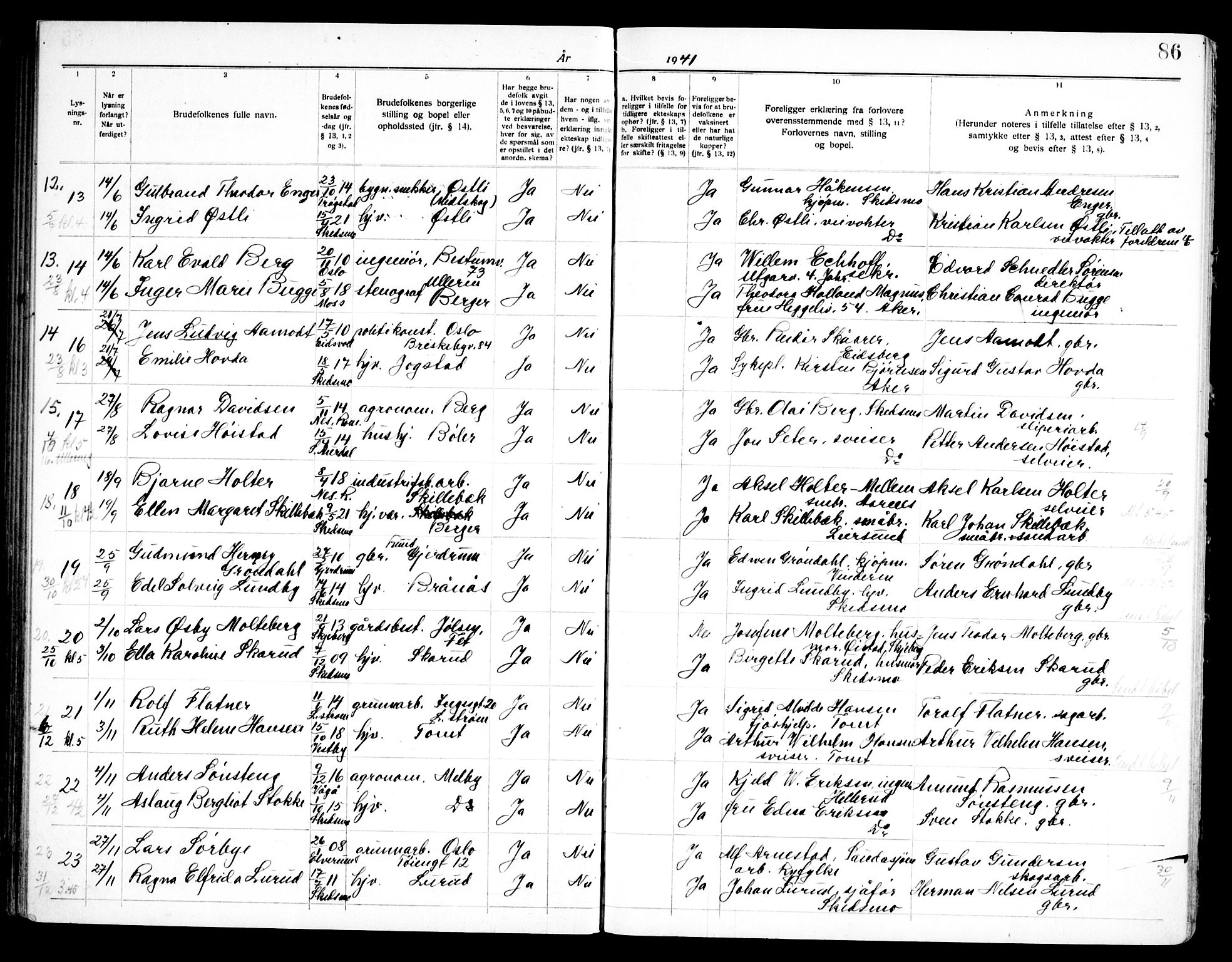 Skedsmo prestekontor Kirkebøker, SAO/A-10033a/H/Ha/L0002: Banns register no. I 2, 1919-1949, p. 86