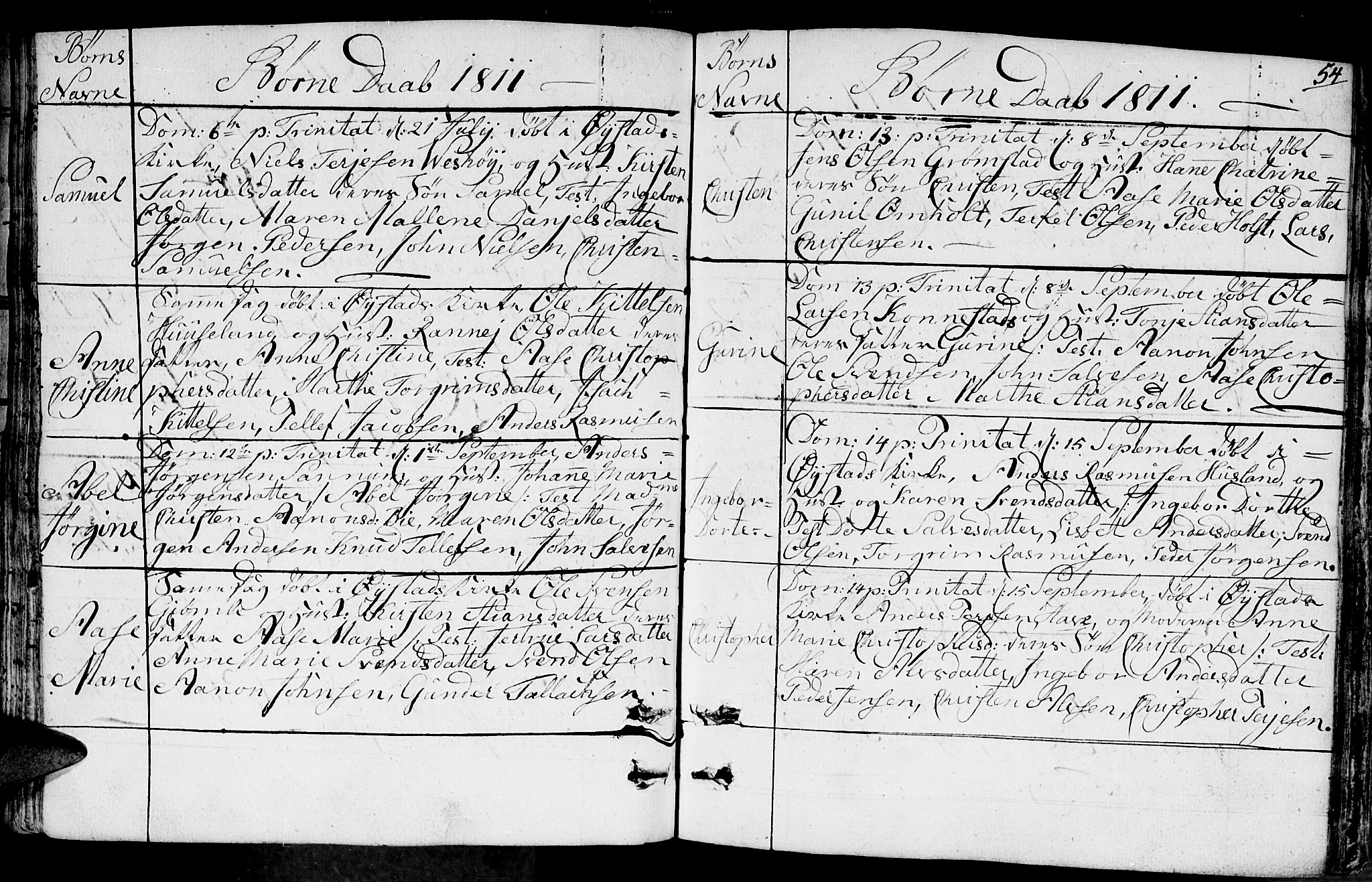 Fjære sokneprestkontor, SAK/1111-0011/F/Fb/L0006: Parish register (copy) no. B 6, 1803-1817, p. 54