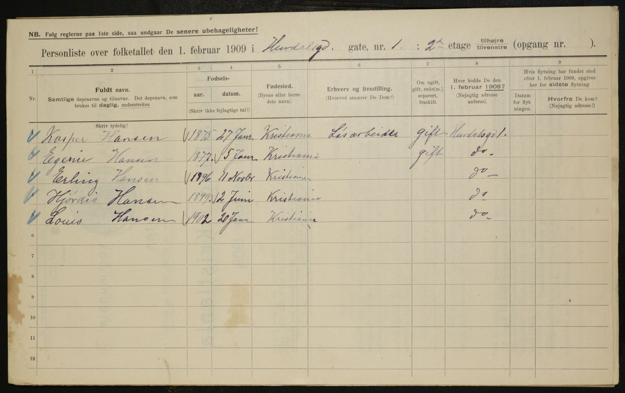 OBA, Municipal Census 1909 for Kristiania, 1909, p. 38364