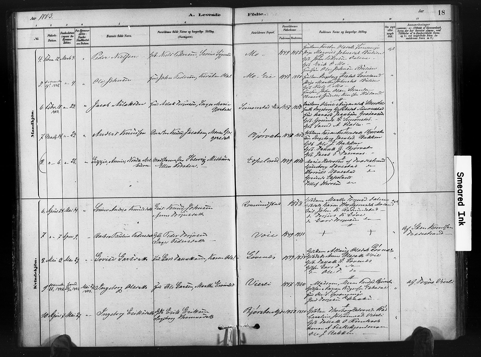 Gjerstad sokneprestkontor, AV/SAK-1111-0014/F/Fa/Fab/L0004: Parish register (official) no. A 4, 1879-1890, p. 18