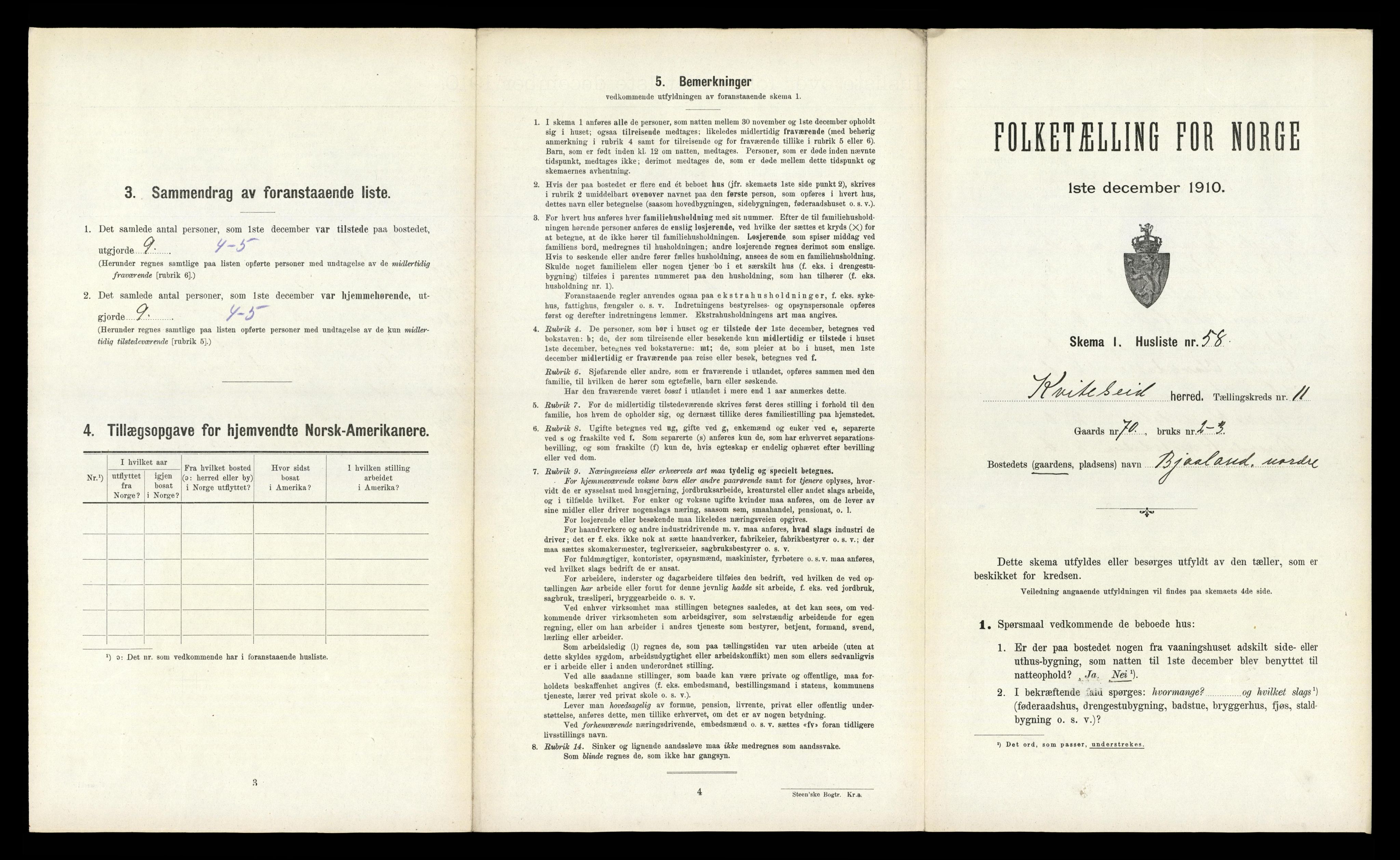 RA, 1910 census for Kviteseid, 1910, p. 1074