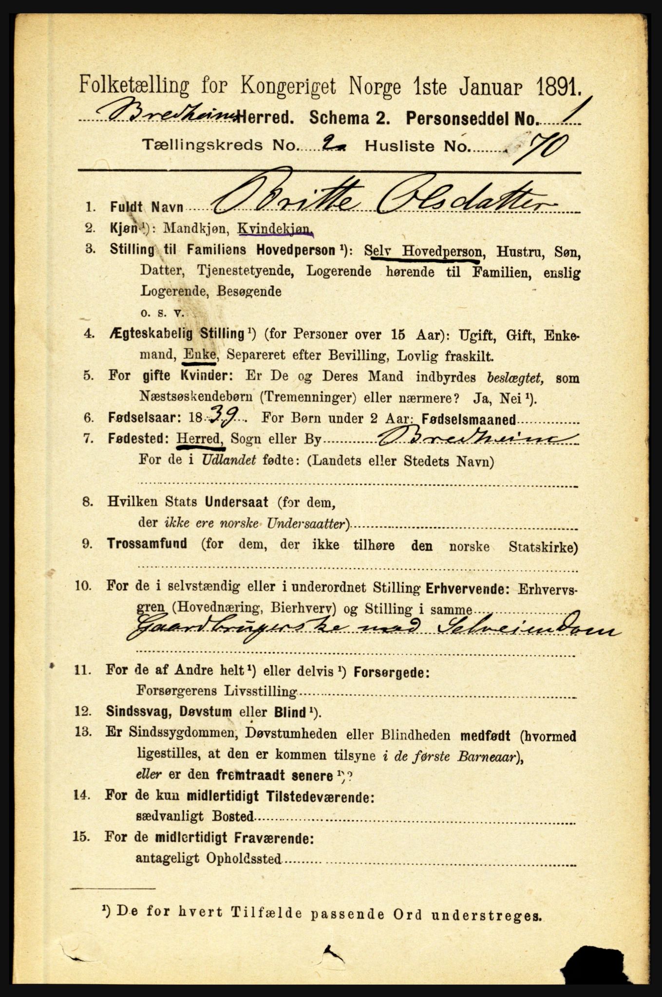 RA, 1891 census for 1446 Breim, 1891, p. 811