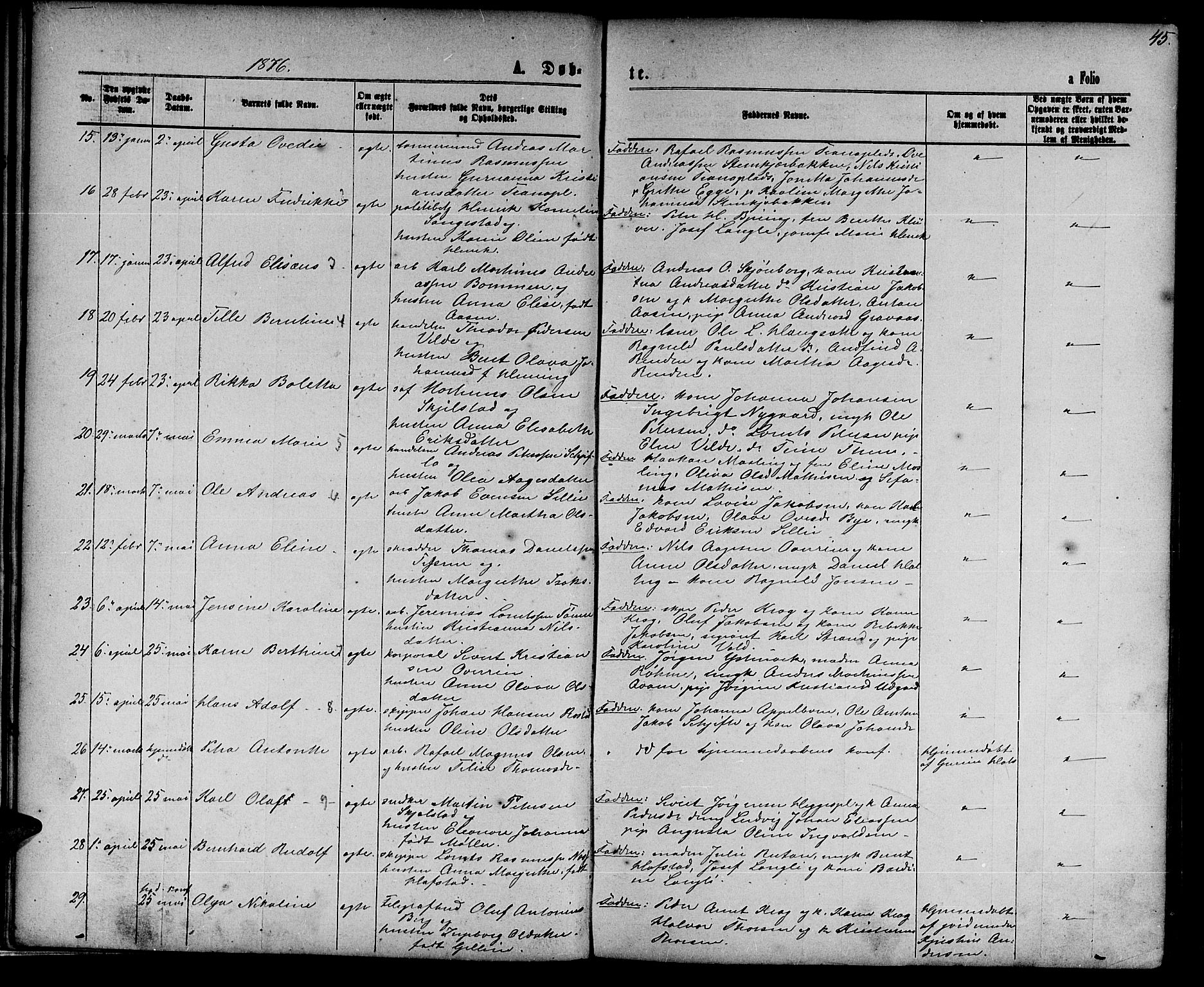 Ministerialprotokoller, klokkerbøker og fødselsregistre - Nord-Trøndelag, AV/SAT-A-1458/739/L0373: Parish register (copy) no. 739C01, 1865-1882, p. 45