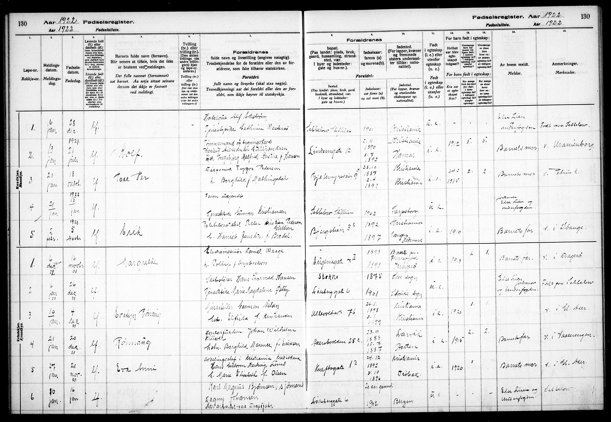 Gamle Aker prestekontor Kirkebøker, SAO/A-10617a/J/L0001: Birth register no. 1, 1916-1927, p. 130