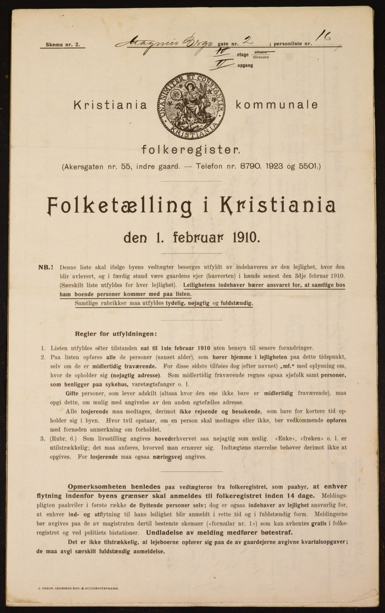 OBA, Municipal Census 1910 for Kristiania, 1910, p. 57046